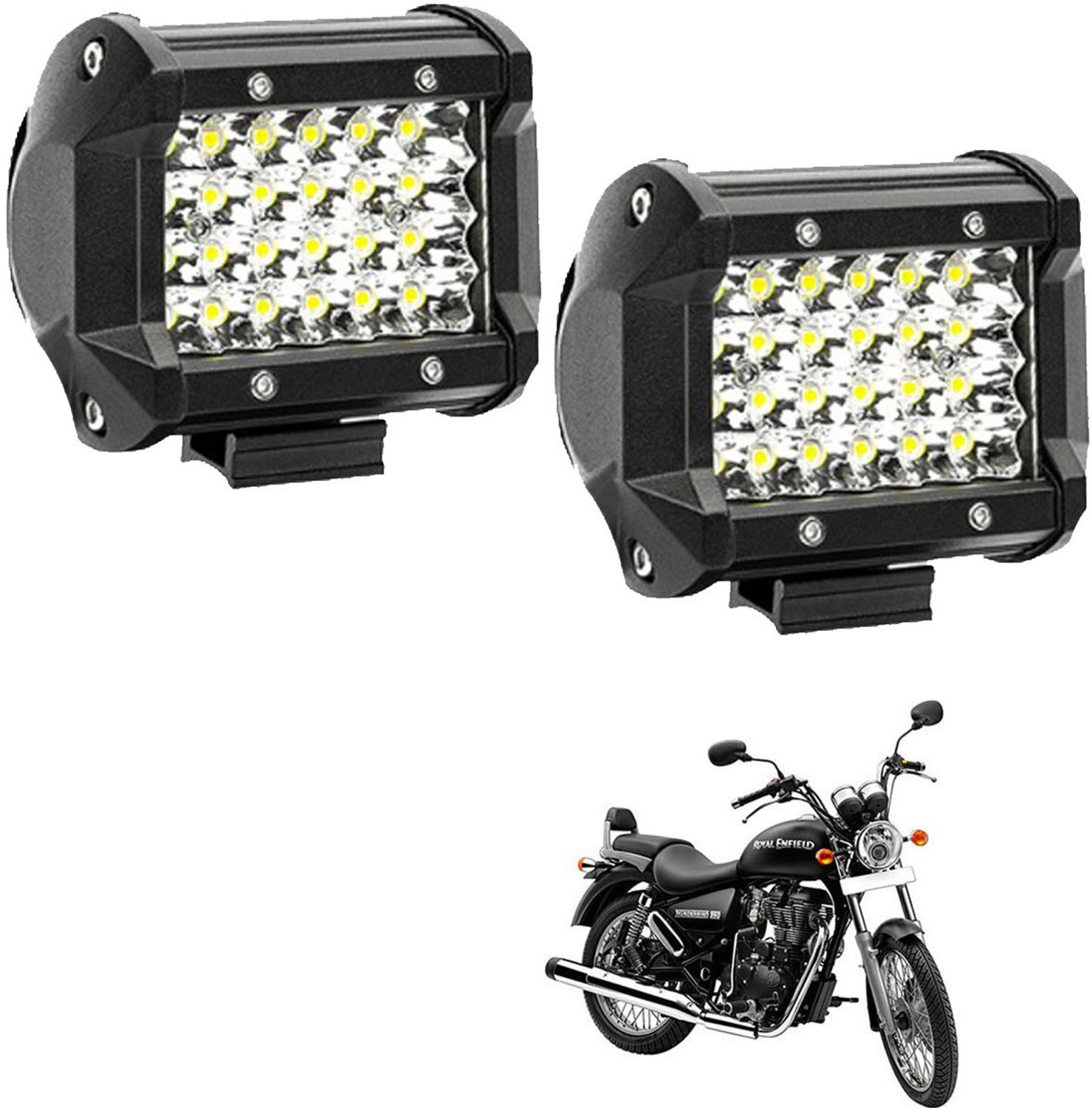 Image of SHOOLIN Thunderbid 350 Bike Off Road Adjustable Waterproof 24LED Spot Light /Head Light Small 24LED RECTNGLE BLK ST2 C2001 Fog Lamp Motorbike LED for Royal Enfield (12 V, 18 W)