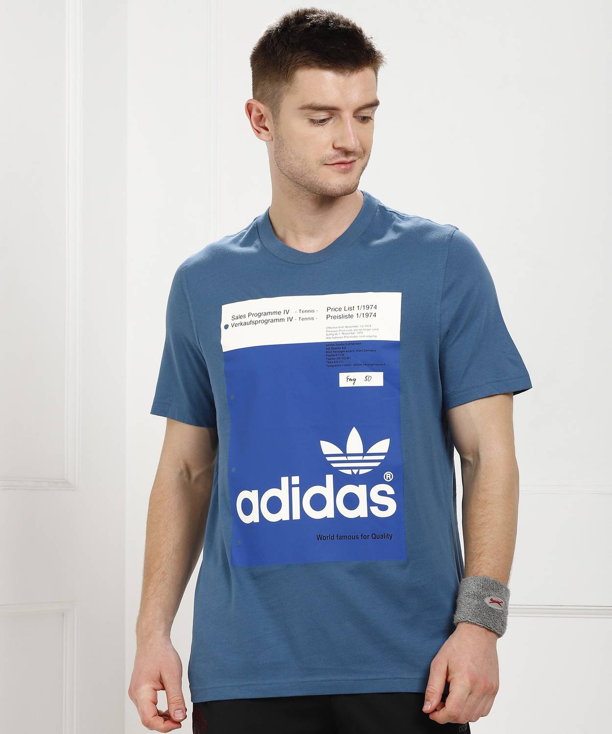 ADIDAS Printed Men Round Neck Blue T-Shirt