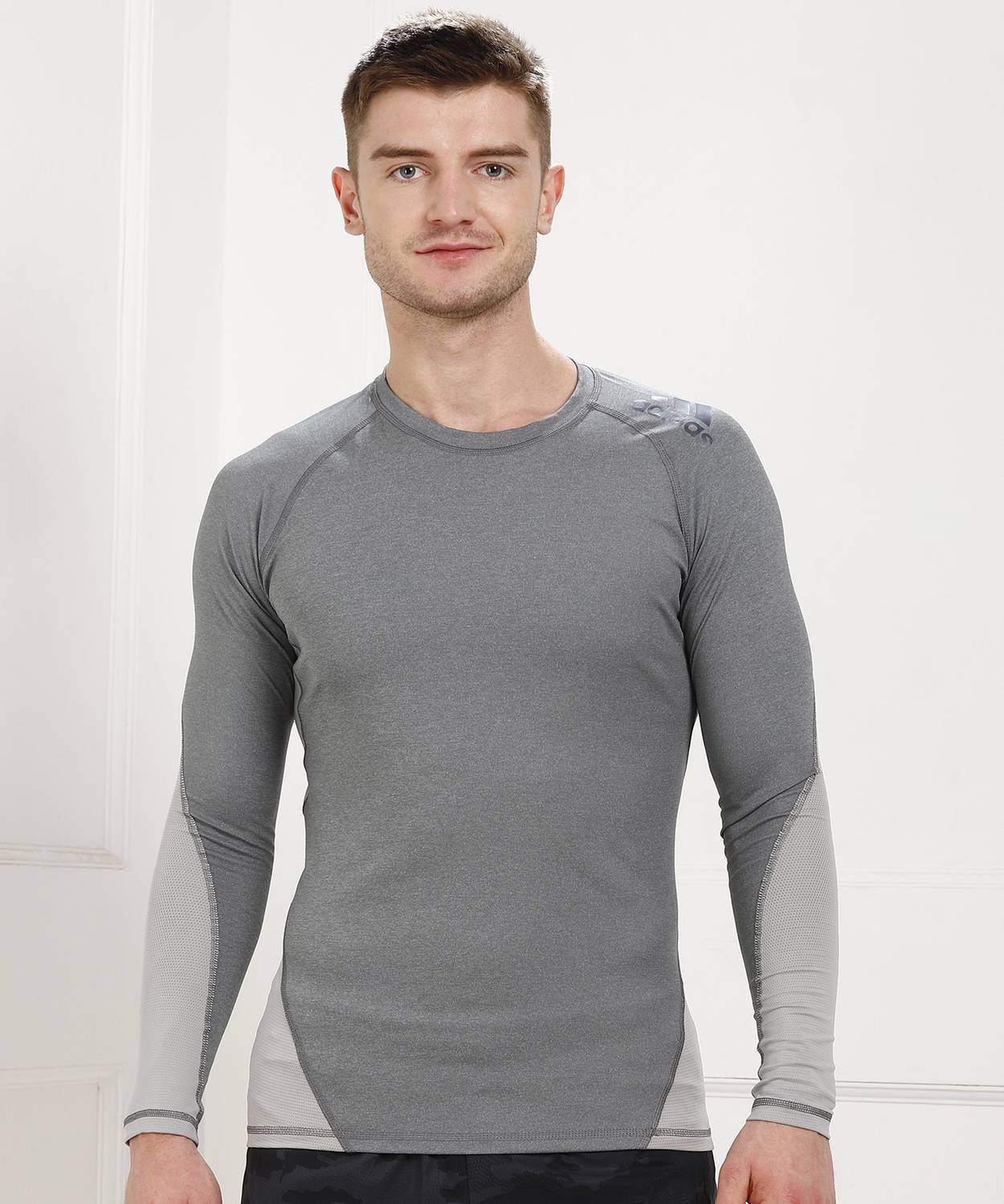 ADIDAS Solid Men Round Neck Grey T-Shirt