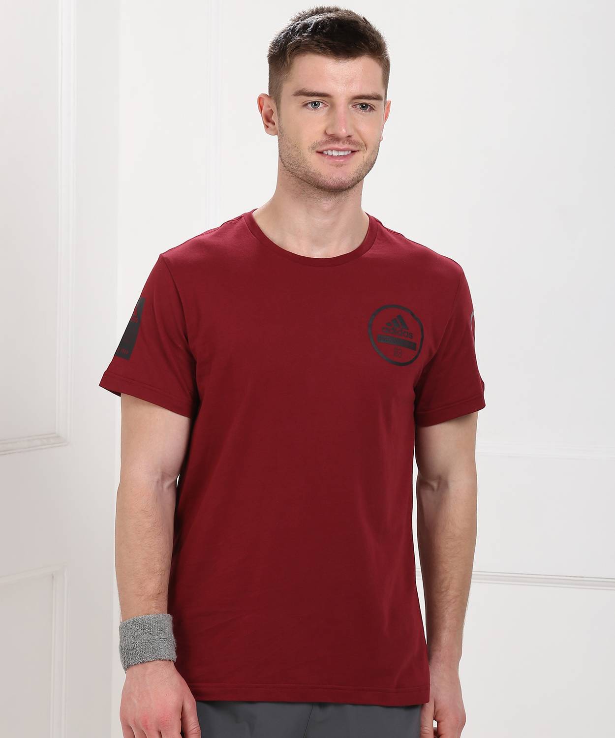 ADIDAS Solid Men Round Neck Red T-Shirt