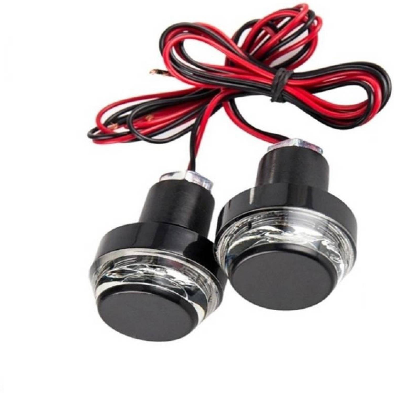 ALLEXTREME Motorcycle Handlebar Turn Signal LED Light Indicator Dual Color Blinker Bike 7/8" Handle Bar End Plug Cap DRL Lamp (Set of 2, Red & White) Bike Handlebar Weights