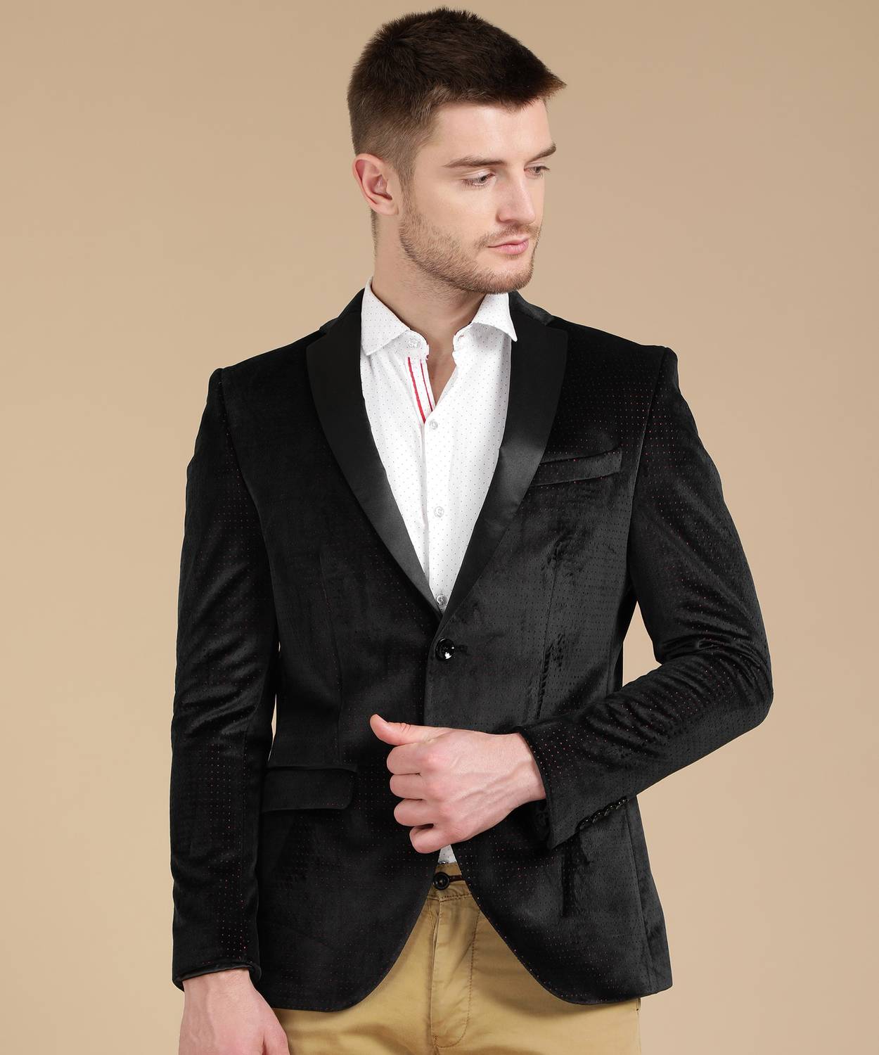 Blackberrys Self Design Tuxedo Style Festive & Wedding Men Blazer