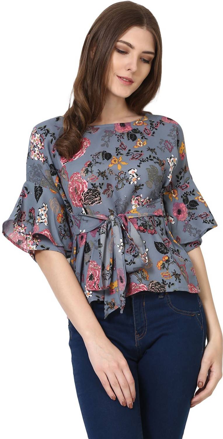 AKIMIA Casual Layered Sleeve Floral Print Women Multicolor Top