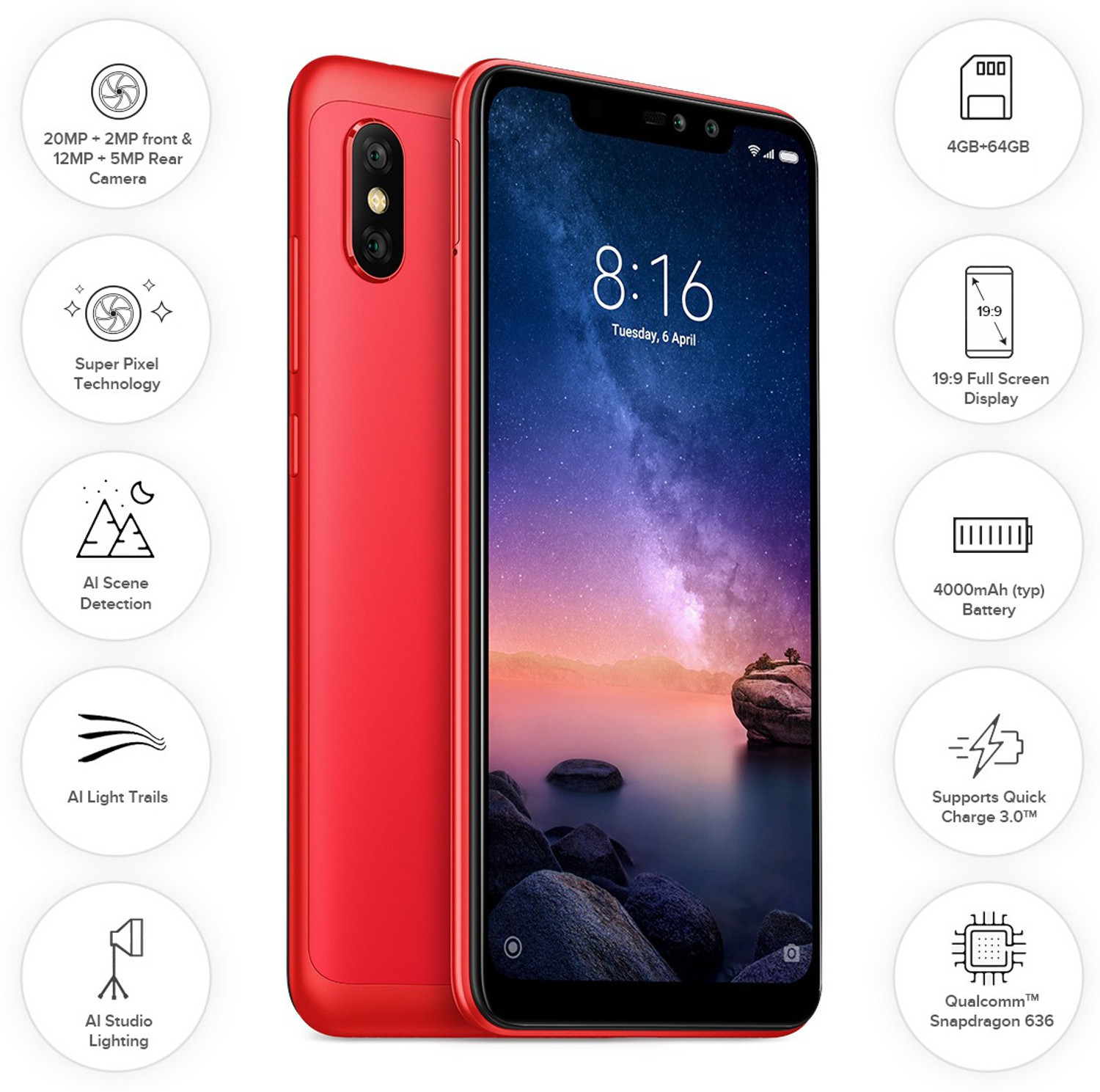 Image of Redmi Note 6 Pro (Red, 64 GB)