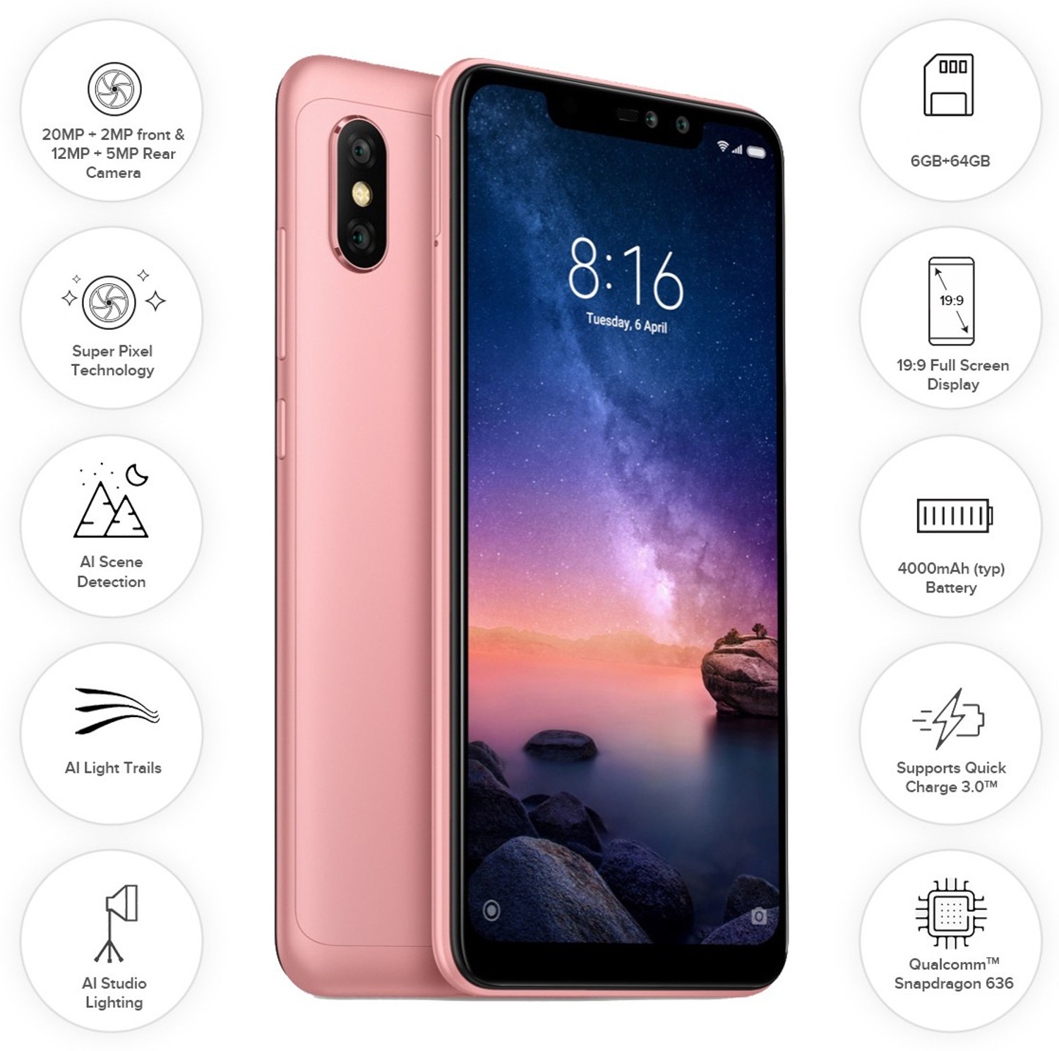 Image of Redmi Note 6 Pro (Rose Gold, 64 GB)