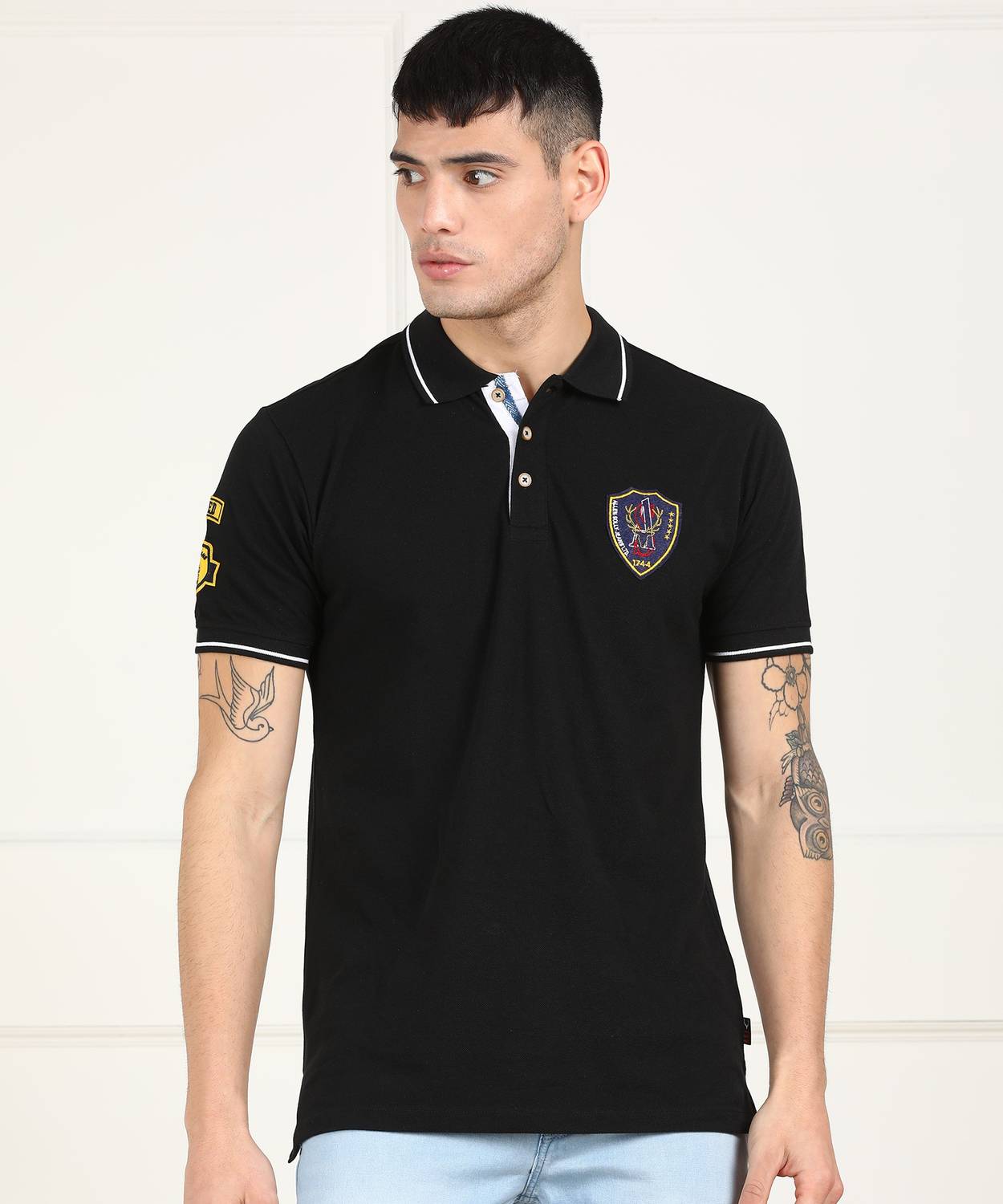Allen Solly Jeans Solid Men Polo Neck Black T-Shirt