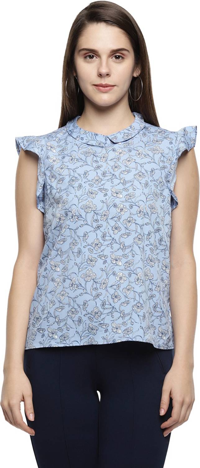 Annabelle by Pantaloons Casual Flutter Sleeve Printed Women Blue Top