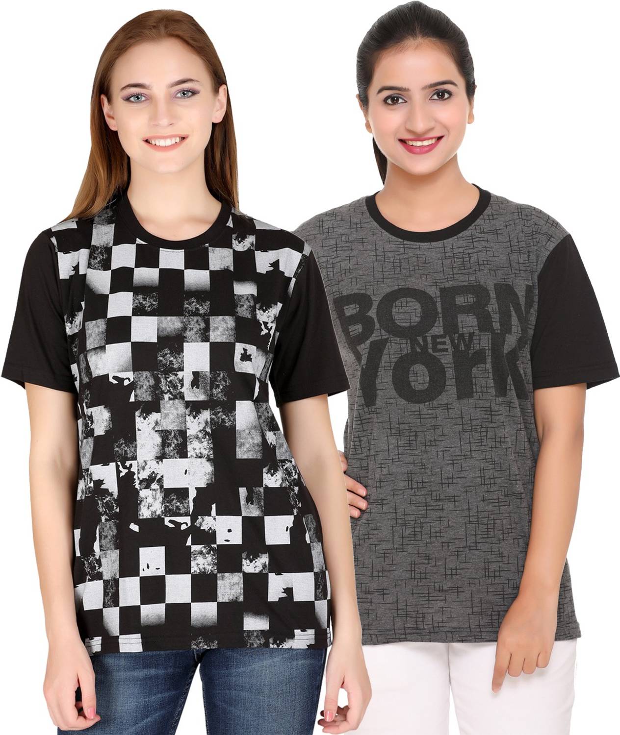 69GAL Graphic Print Women Round Neck Multicolor T-Shirt