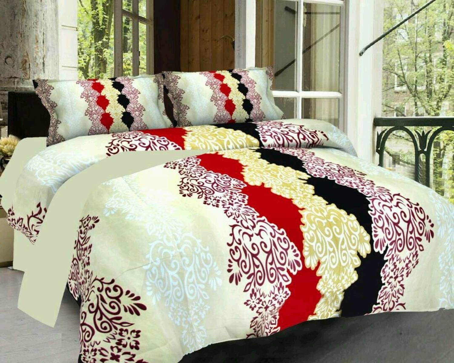 akr CREATION Polycotton Double Flat 144 TC 3D Printed 1 Bedsheet with 2 Pillow Covers