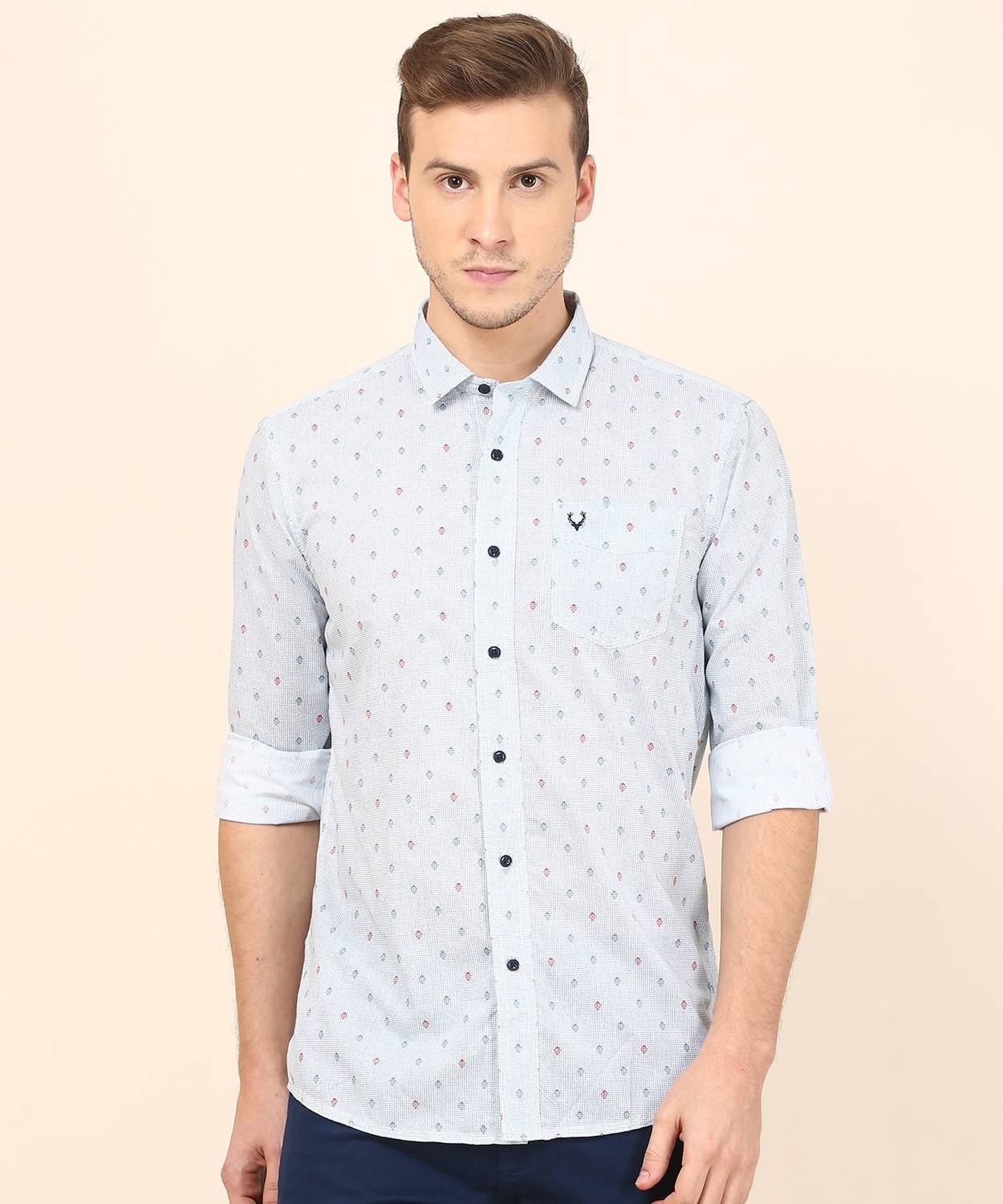 Allen Solly Jeans Men Printed Casual Blue Shirt