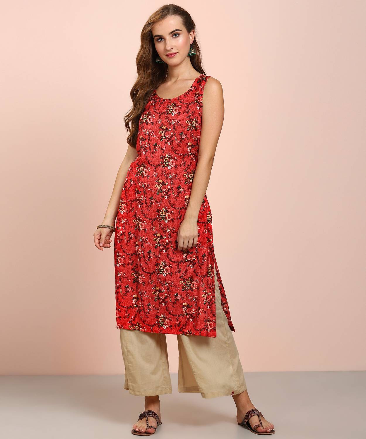 BIBA Women Floral Print, Printed Frontslit Kurta