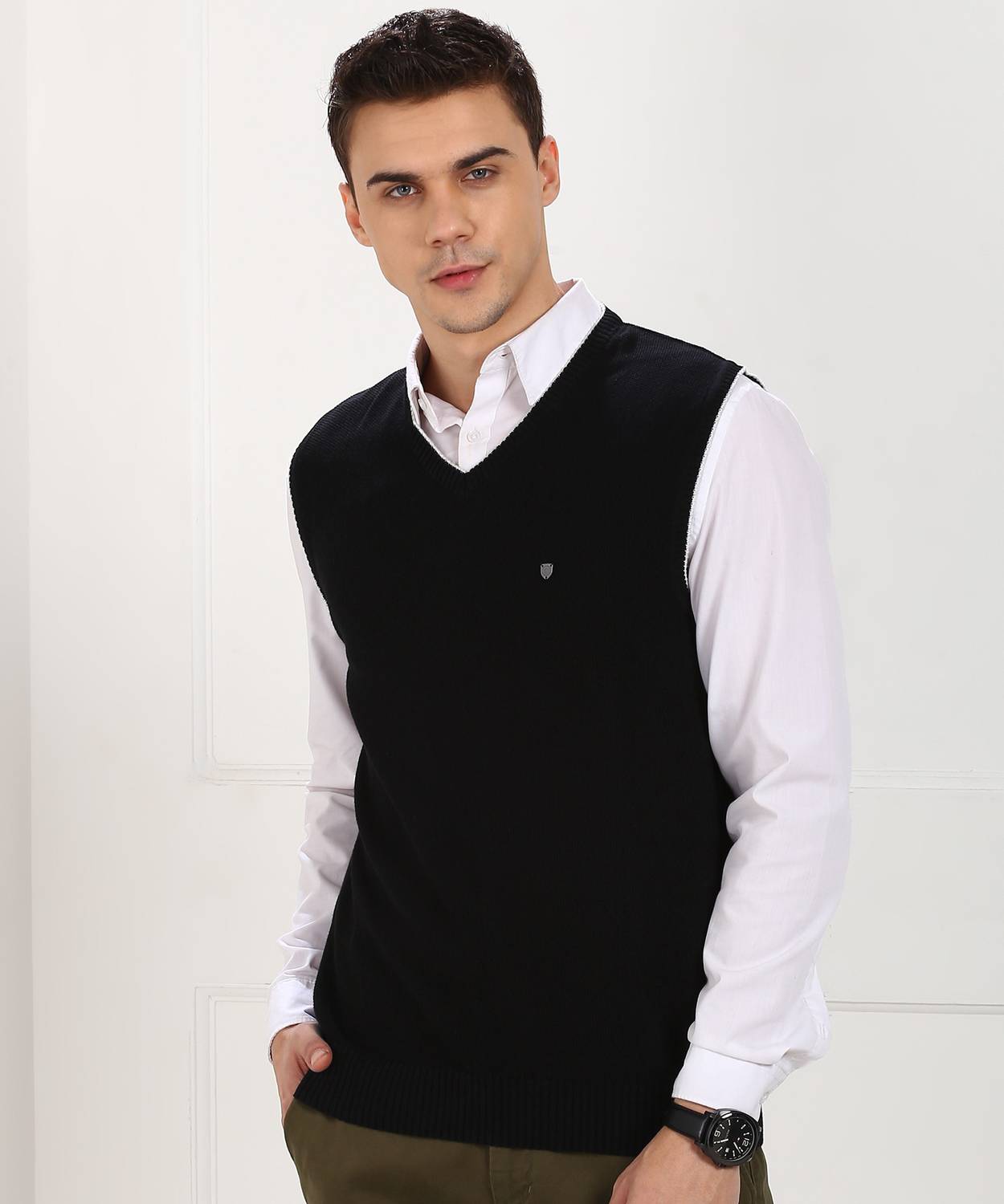 Blackberrys Self Design V Neck Casual Men Black Sweater