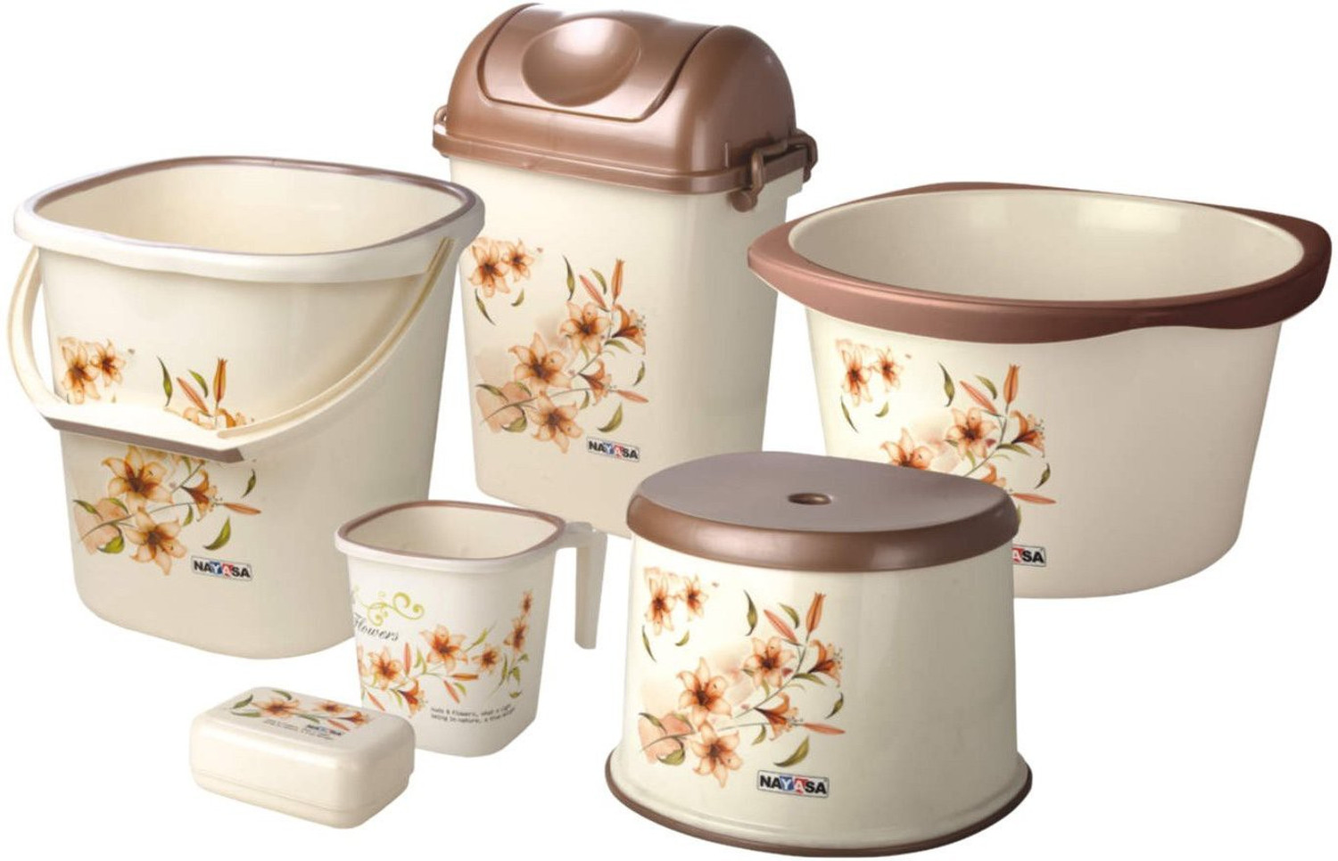 Image of NAYASA Bathroom Set Deluxe, 6 pieces 25 L Plastic Bucket