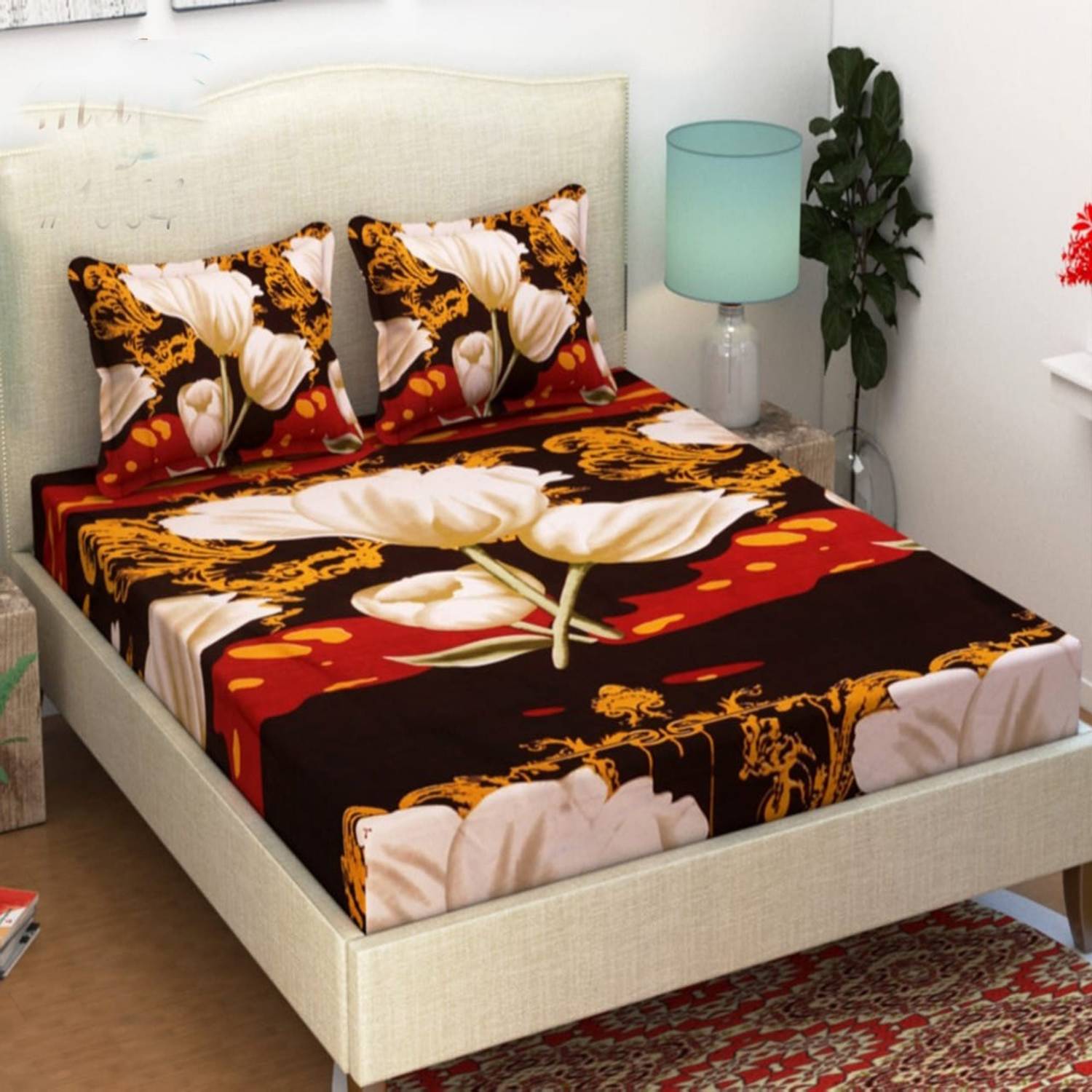 BHAVYA Polycotton Double Flat 130 TC Abstract 1 Bedsheet with 2 Pillow Covers
