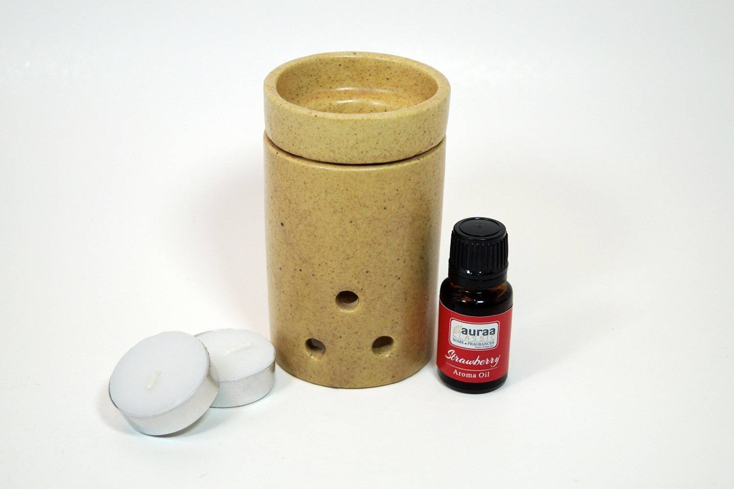 Asian Aura Aroma Gift Set Oil Burner Aroma Diffuser (Free 2 Tea Light Candles & 10 ml Strawberry Aroma Oil) Diffuser Set AAOB-023/18