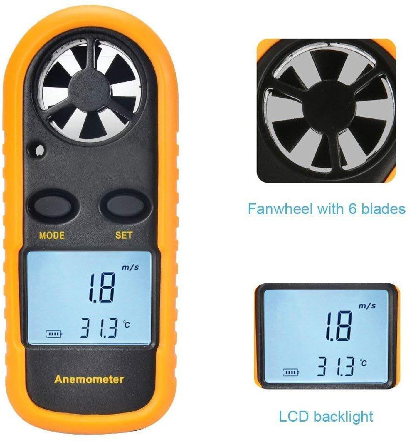 Image of SYGA Orange Anemometer Digital Anemometer