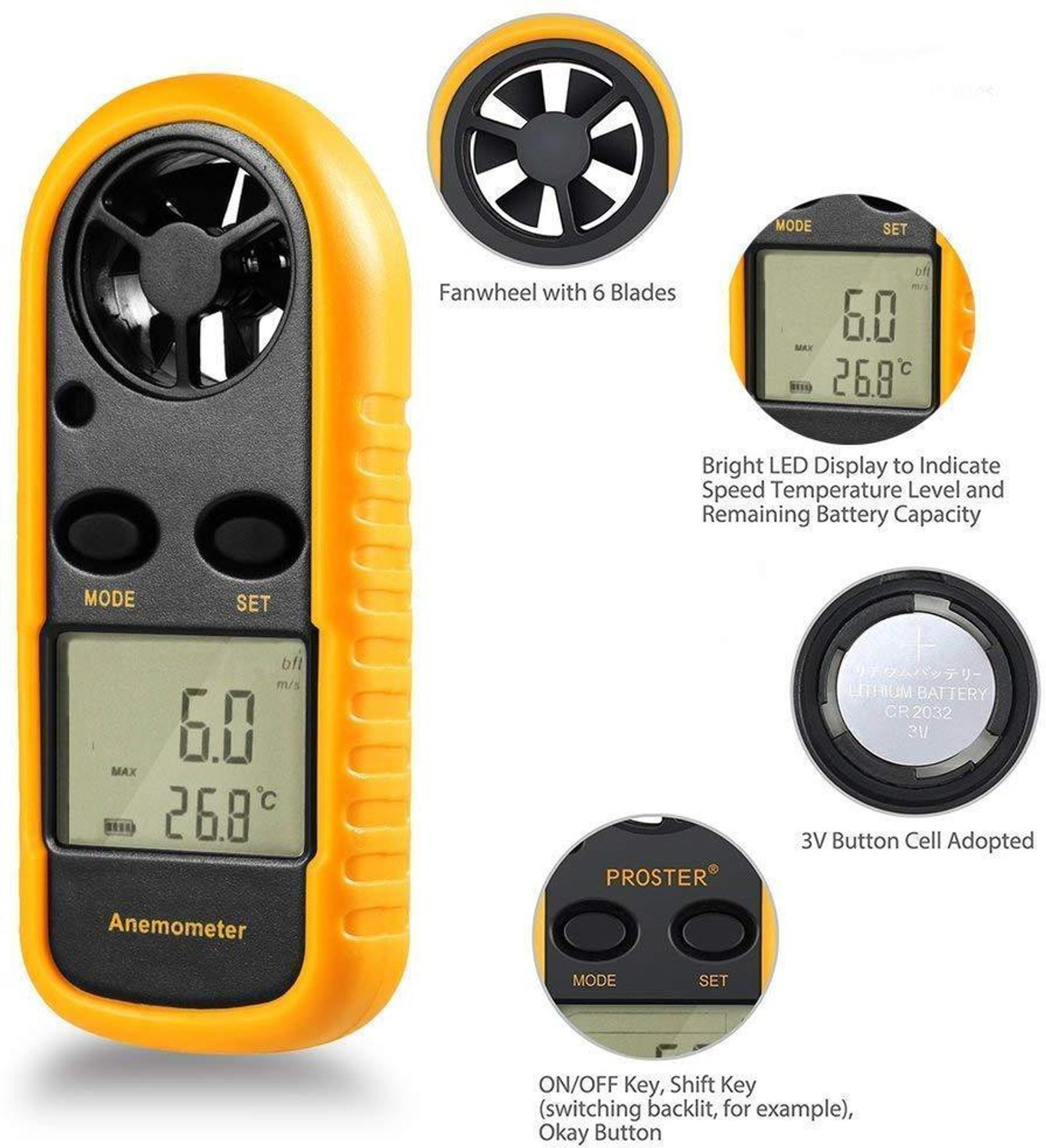 Image of SYGA Orange Anemometer Digital Anemometer