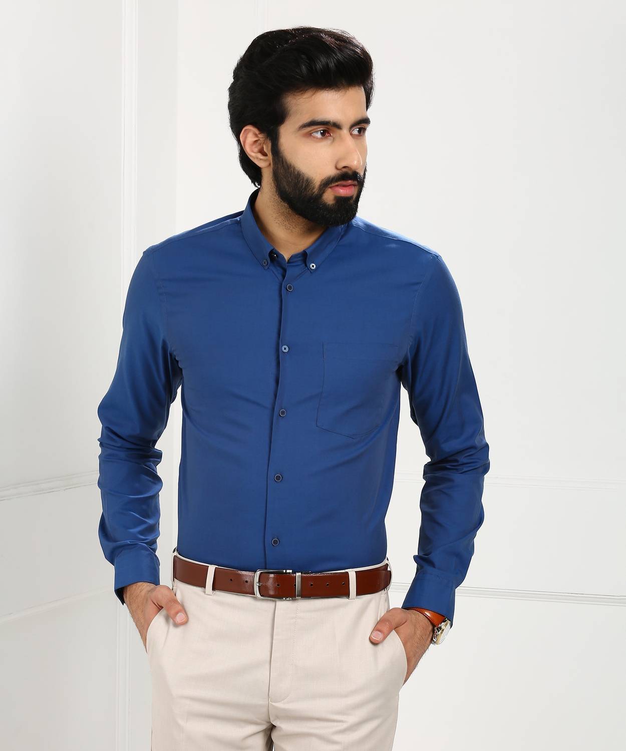 Arrow Newyork Men Solid Formal Blue Shirt