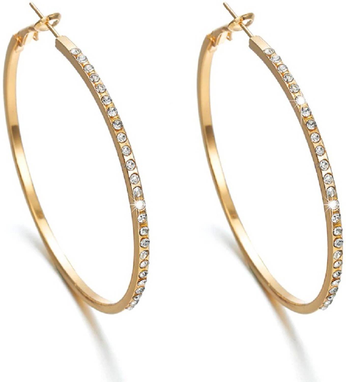 fabula Rose Gold Tone Large Crystal Studded Party Crystal Alloy Hoop Earring