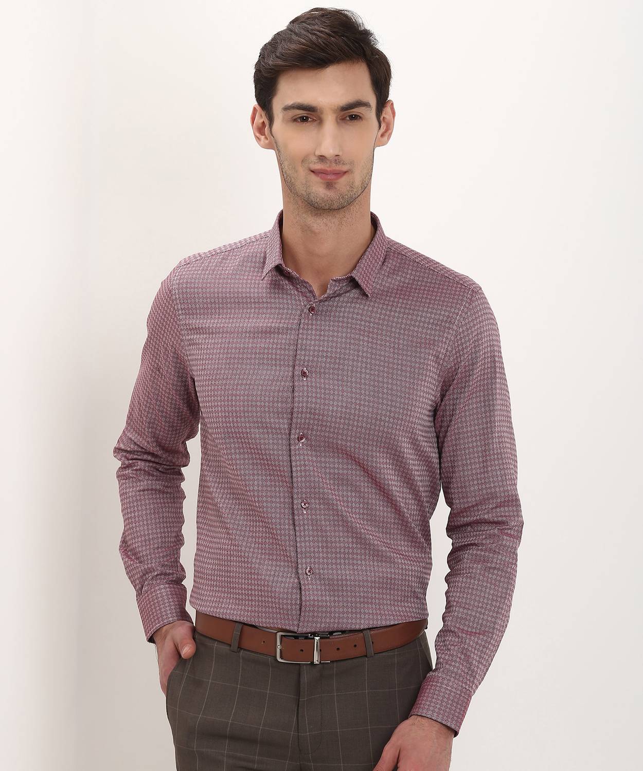Blackberrys Men Self Design Formal Maroon Shirt