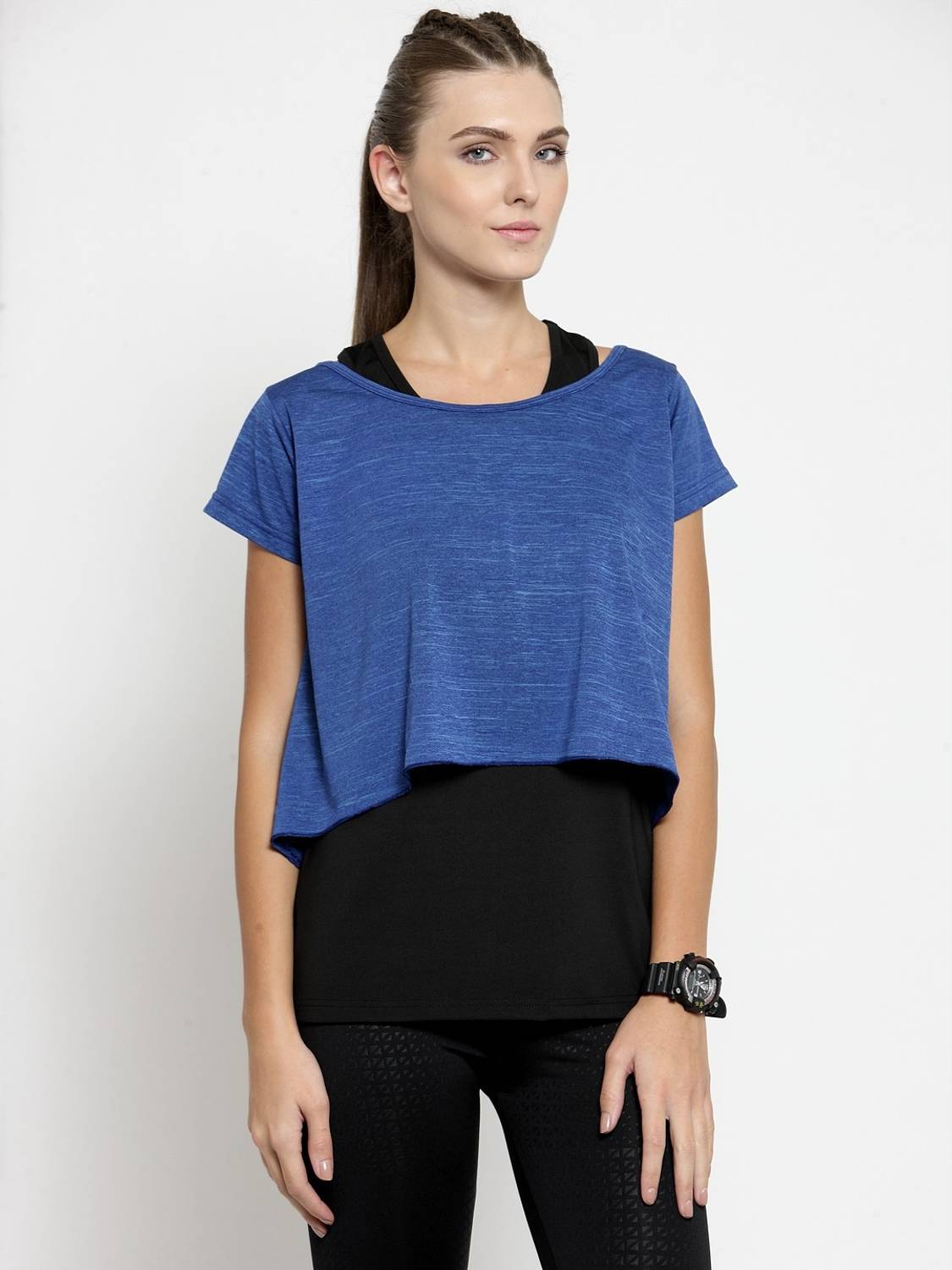 Boston Club Casual Regular Sleeve Printed Women Blue, Black Top