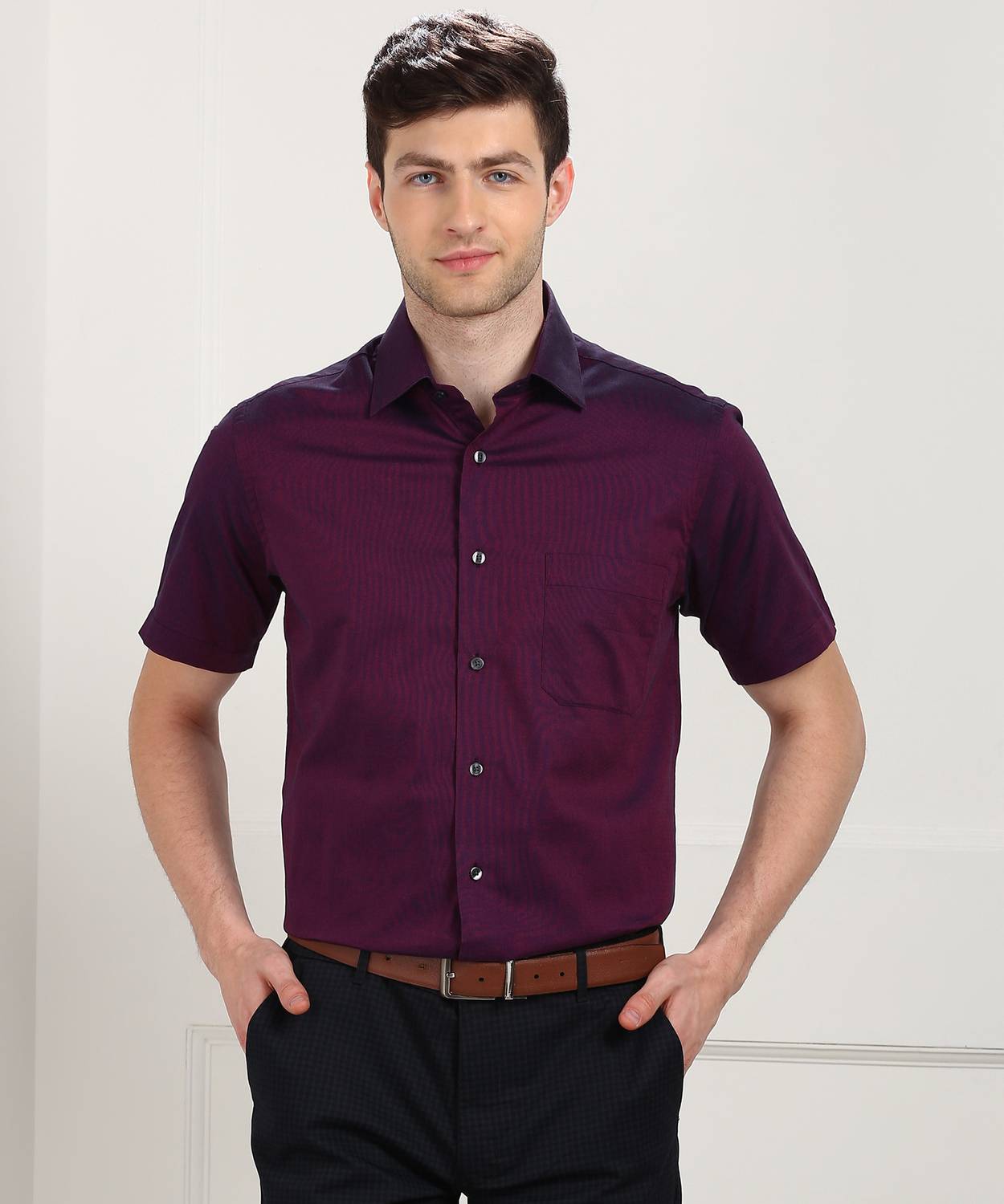ARROW Men Self Design Formal Maroon Shirt