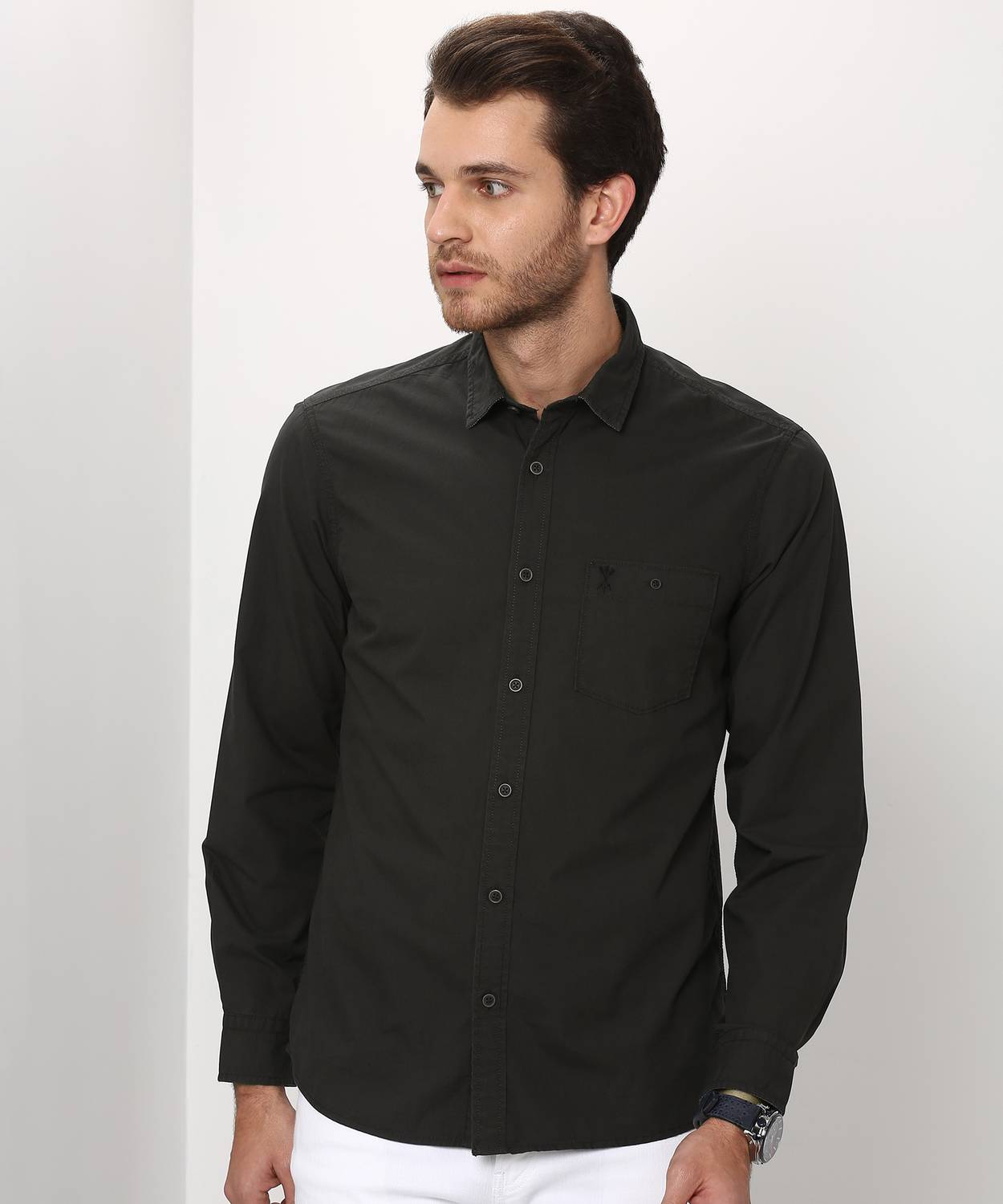 Arrow Jeans Men Solid Casual Black Shirt