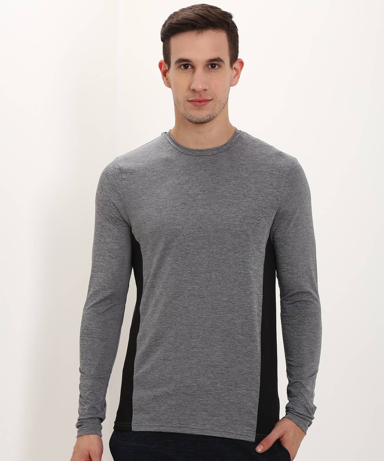 Brave Soul Colorblock Men Round Neck Black, Grey T-Shirt