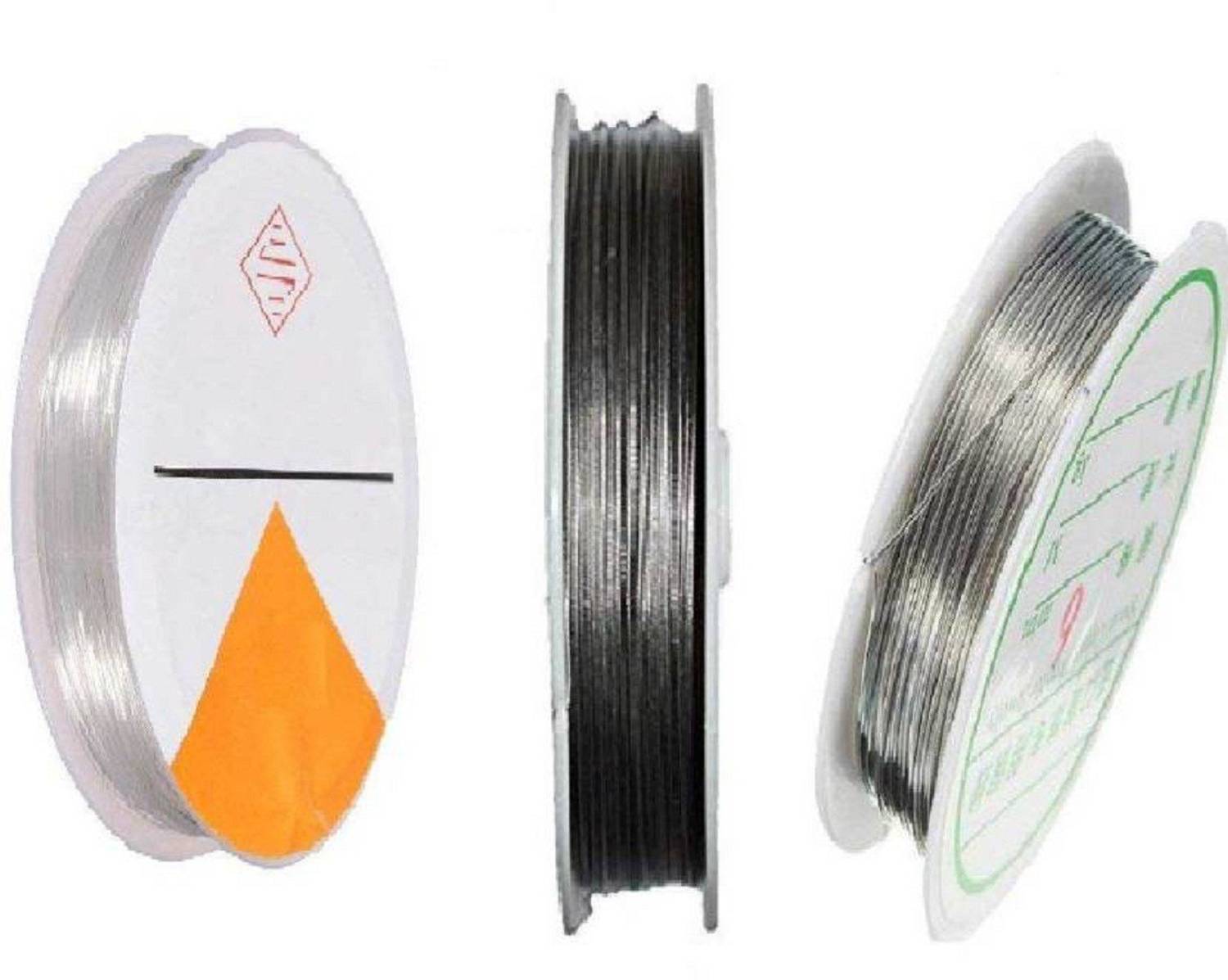 BuyDBest Gear Wire/Tiger Tail, Copper Wire & Elastic Wire Clear Combo - Silver for jewellery making