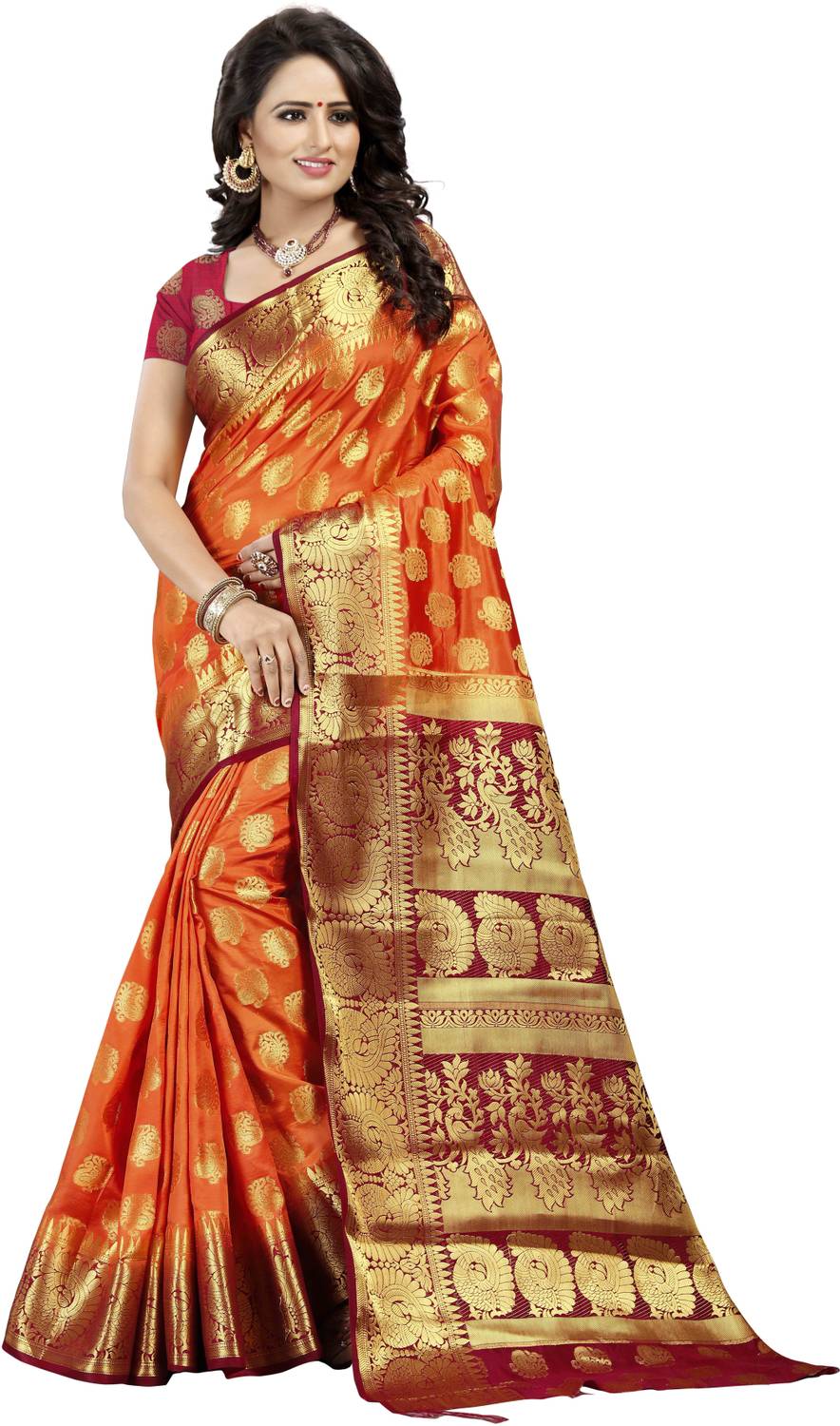 FINE WEAR Woven Kanjivaram Cotton Silk Saree (Multicolor)