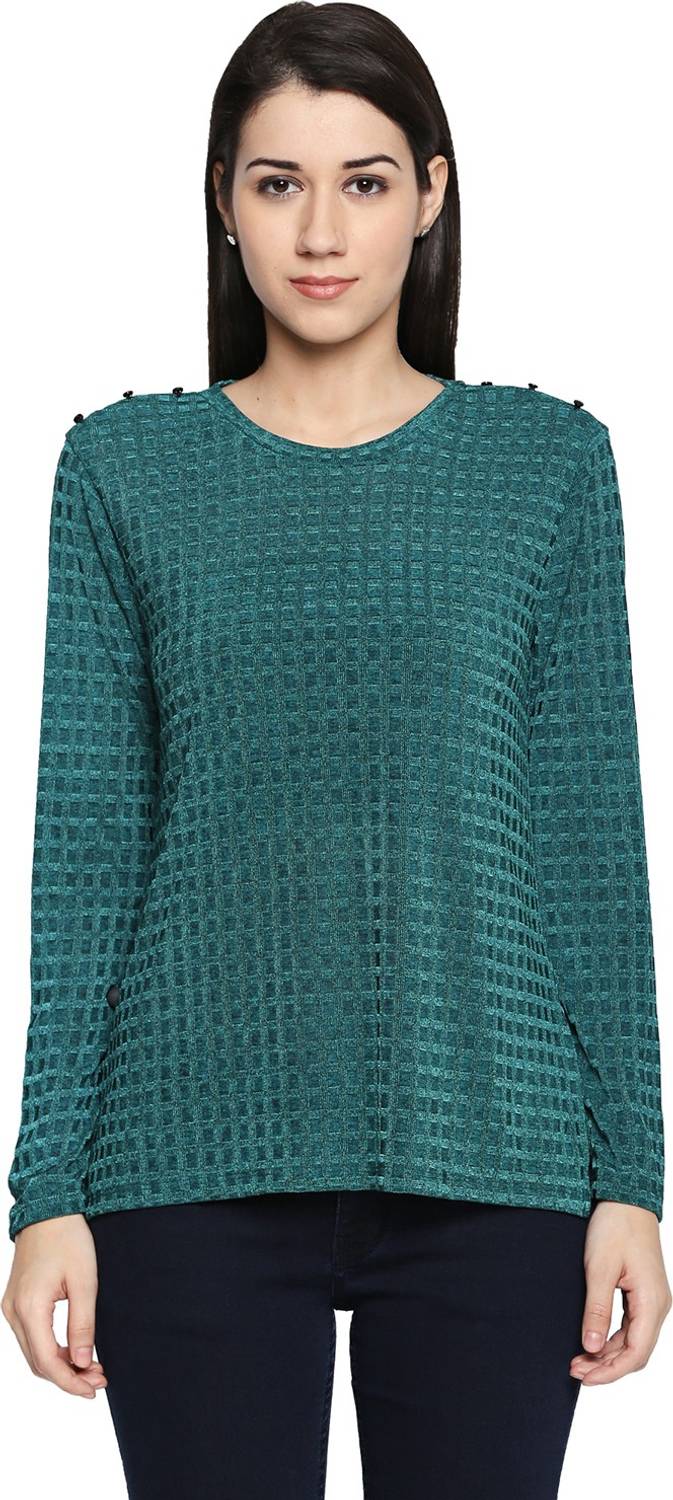 Annabelle by Pantaloons Casual Regular Sleeve Self Design Women Green Top