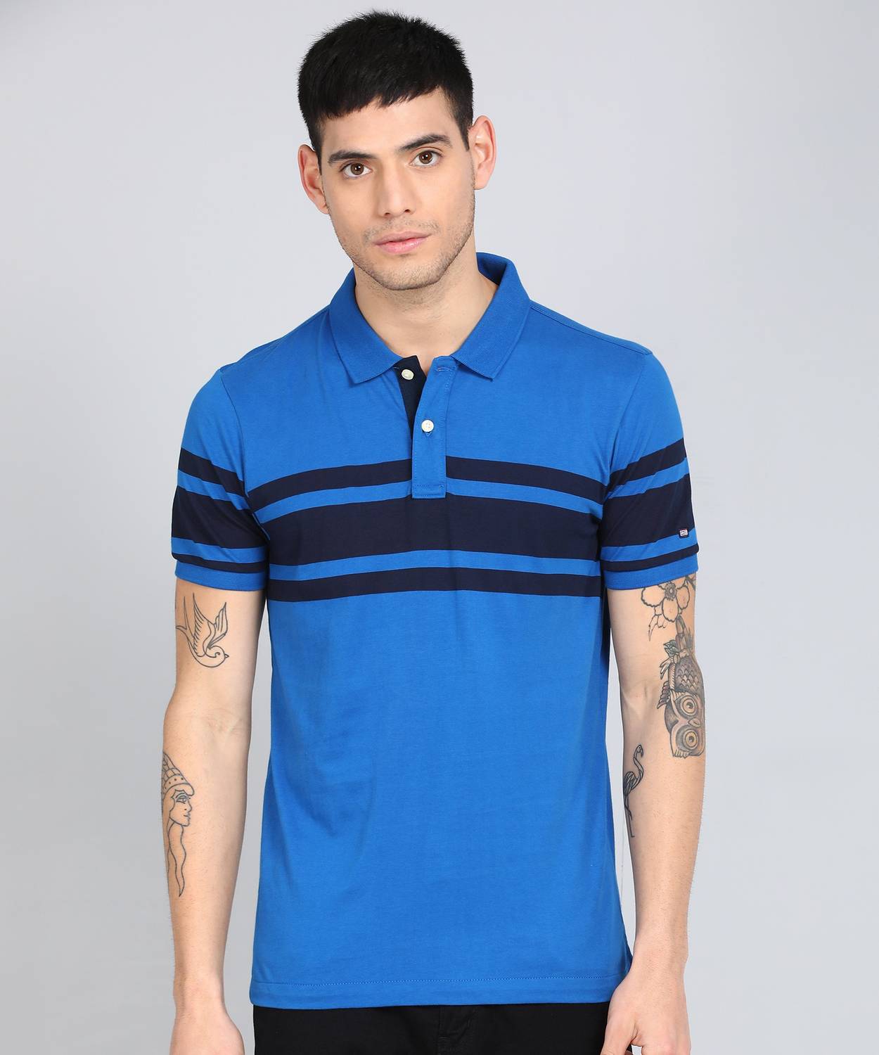 Arrow Sport Striped Men Polo Neck Blue T-Shirt