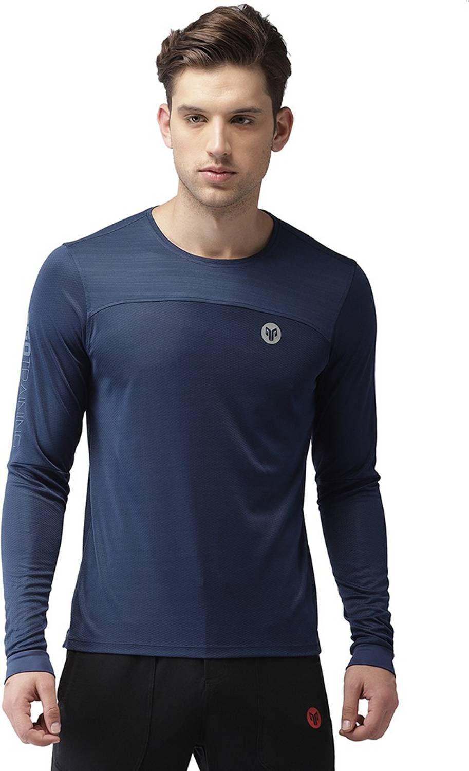 2GO Printed, Self Design Men Round Neck Blue T-Shirt