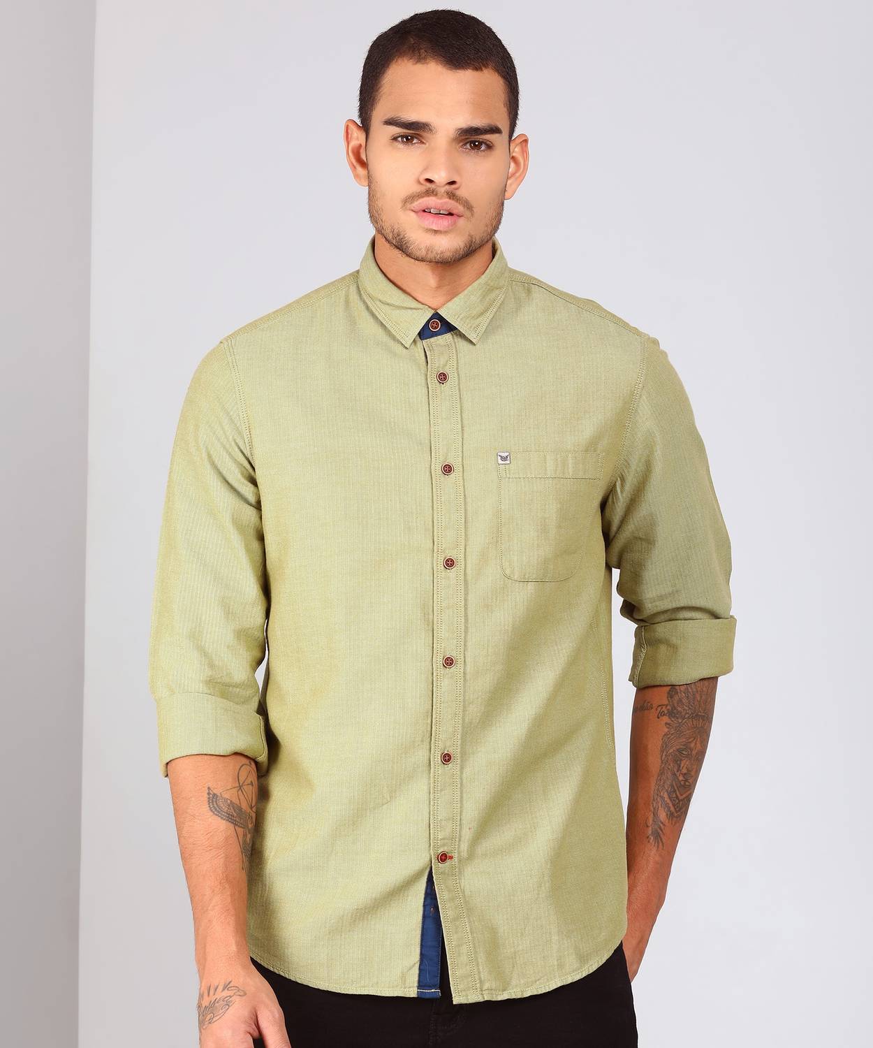 Arrow Jeans Men Solid Casual Dark Green Shirt