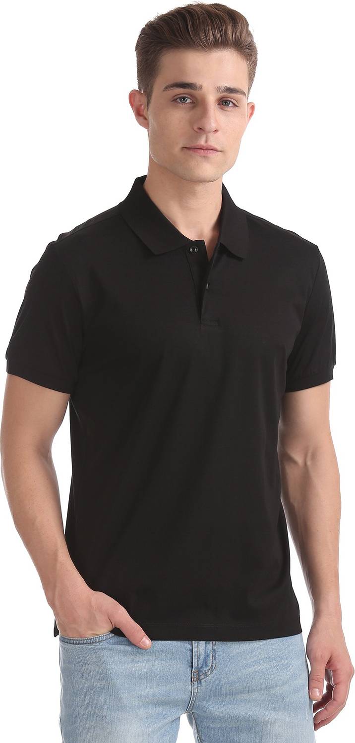 ARROW Solid Men Polo Neck Black T-Shirt