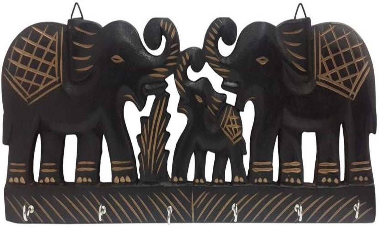 Alhind Handicraft Wooden Key Hanger Triple Elephant Design Home Decor for Gift Wooden Wood Key Holder