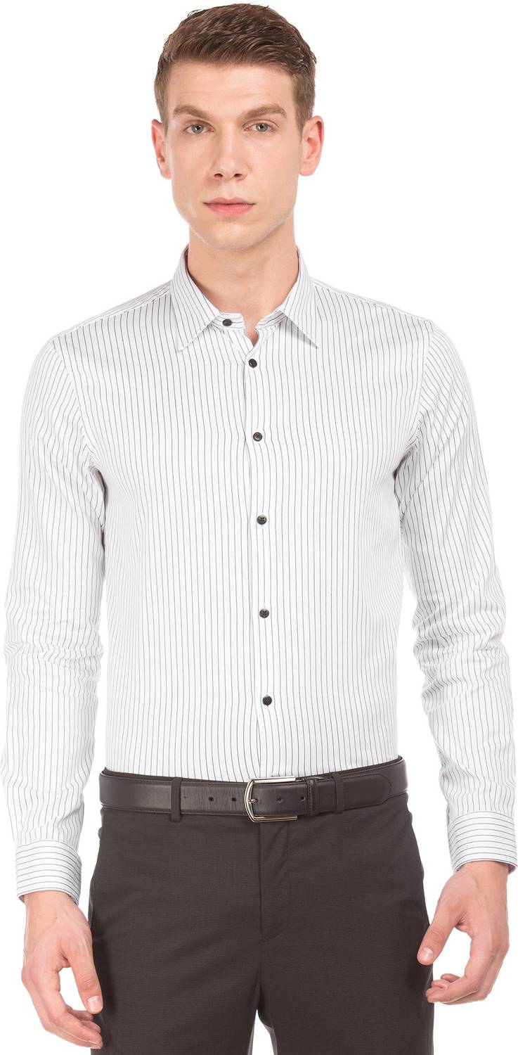 Arrow Newyork Men Striped Formal White Shirt