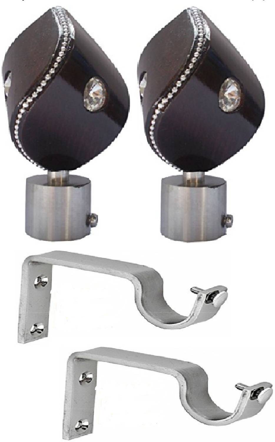 AnEk goods Silver, Brown Curtain Knobs, Rod Rail Bracket Metal