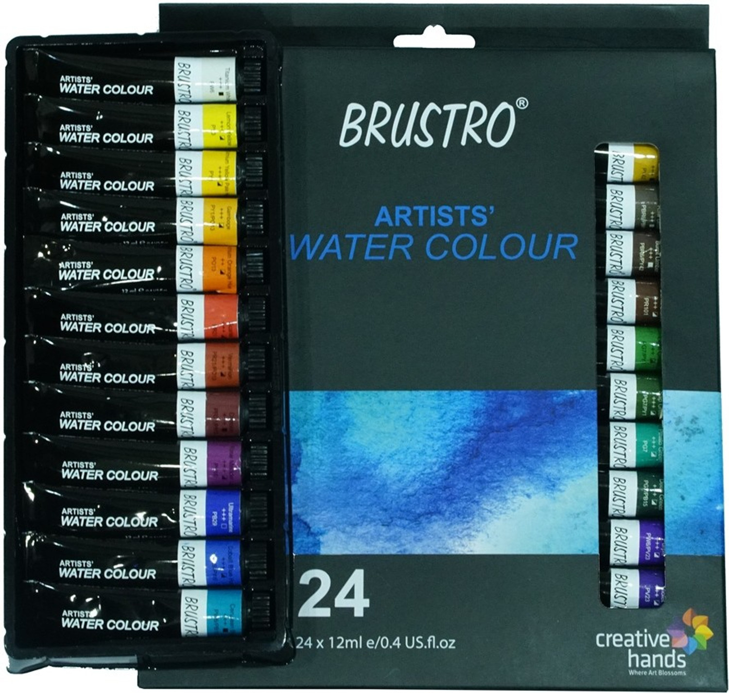 Image of BRuSTRO Artists' Watercolour Set of 24 Colours X 12ML Tubes