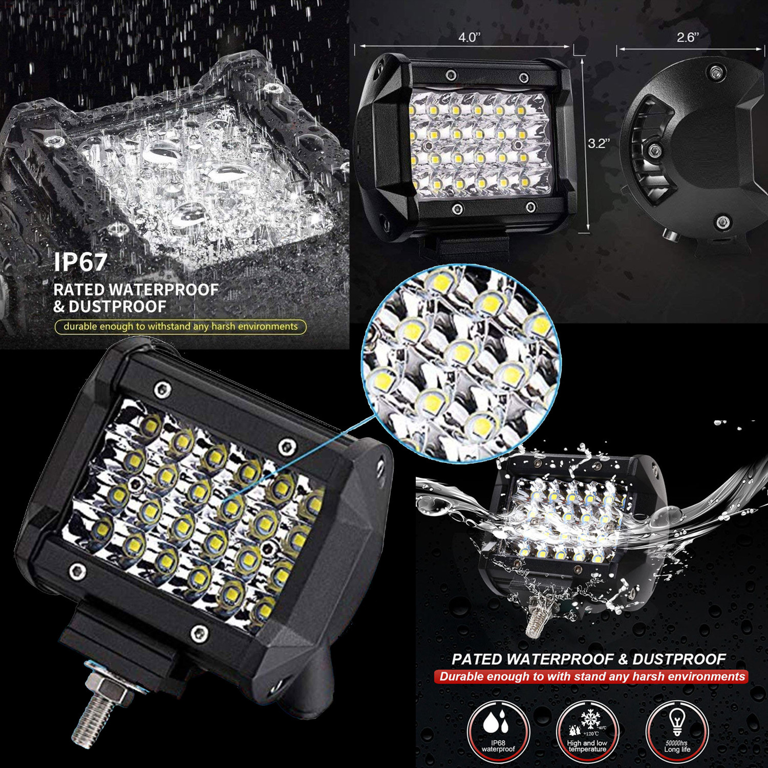 Image of SHOOLIN Thunderbid 350 Bike Off Road Adjustable Waterproof 24LED Spot Light /Head Light Small 24LED RECTNGLE BLK ST2 C2001 Fog Lamp Motorbike LED for Royal Enfield (12 V, 18 W)