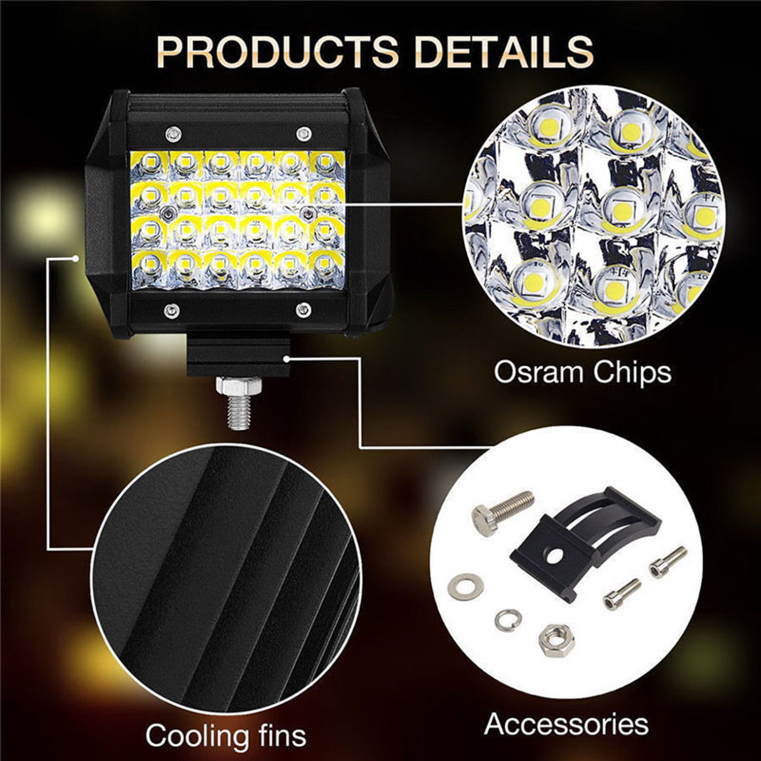 Image of SHOOLIN Thunderbid 350 Bike Off Road Adjustable Waterproof 24LED Spot Light /Head Light Small 24LED RECTNGLE BLK ST2 C2001 Fog Lamp Motorbike LED for Royal Enfield (12 V, 18 W)
