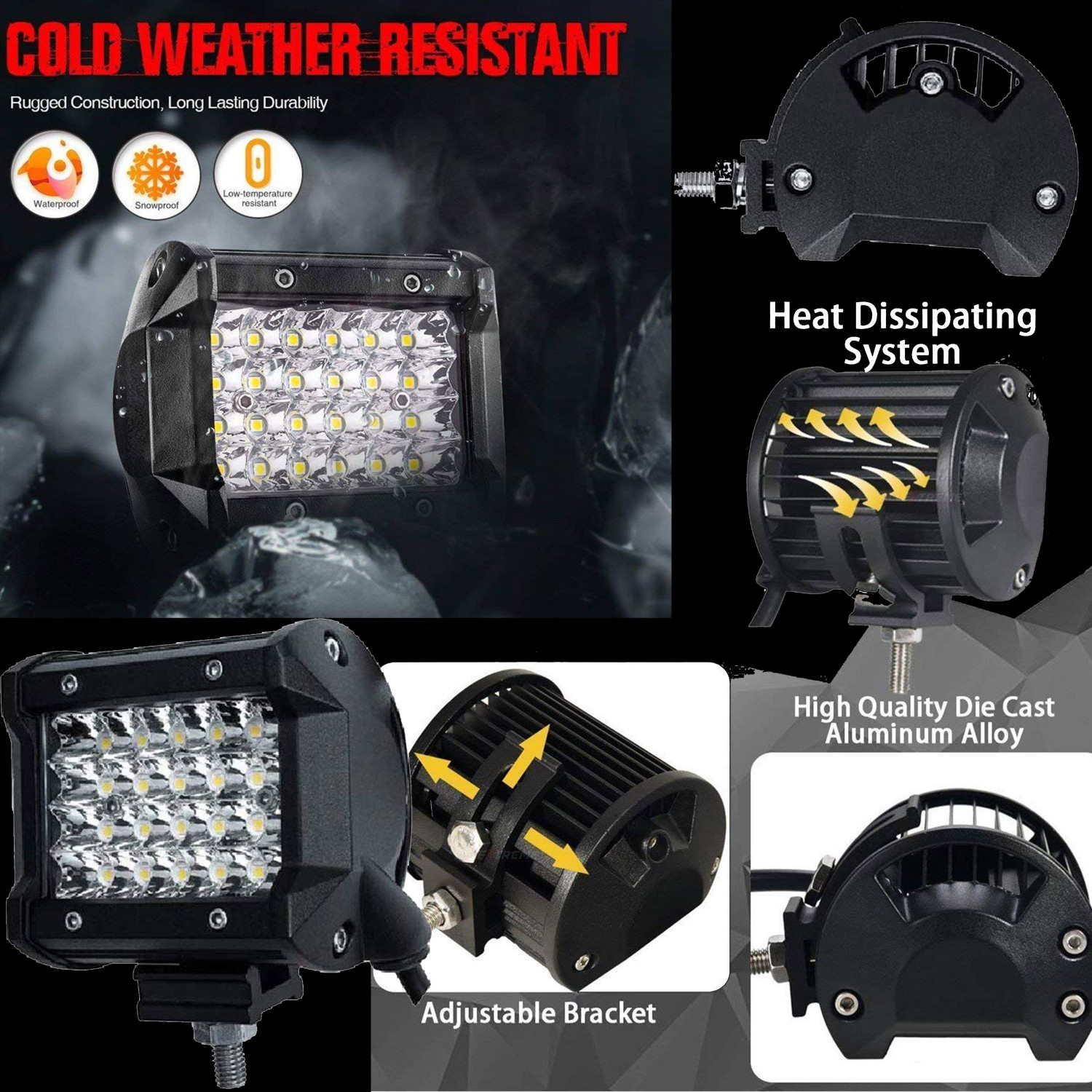 Image of SHOOLIN Thunderbid 350 Bike Off Road Adjustable Waterproof 24LED Spot Light /Head Light Small 24LED RECTNGLE BLK ST2 C2001 Fog Lamp Motorbike LED for Royal Enfield (12 V, 18 W)