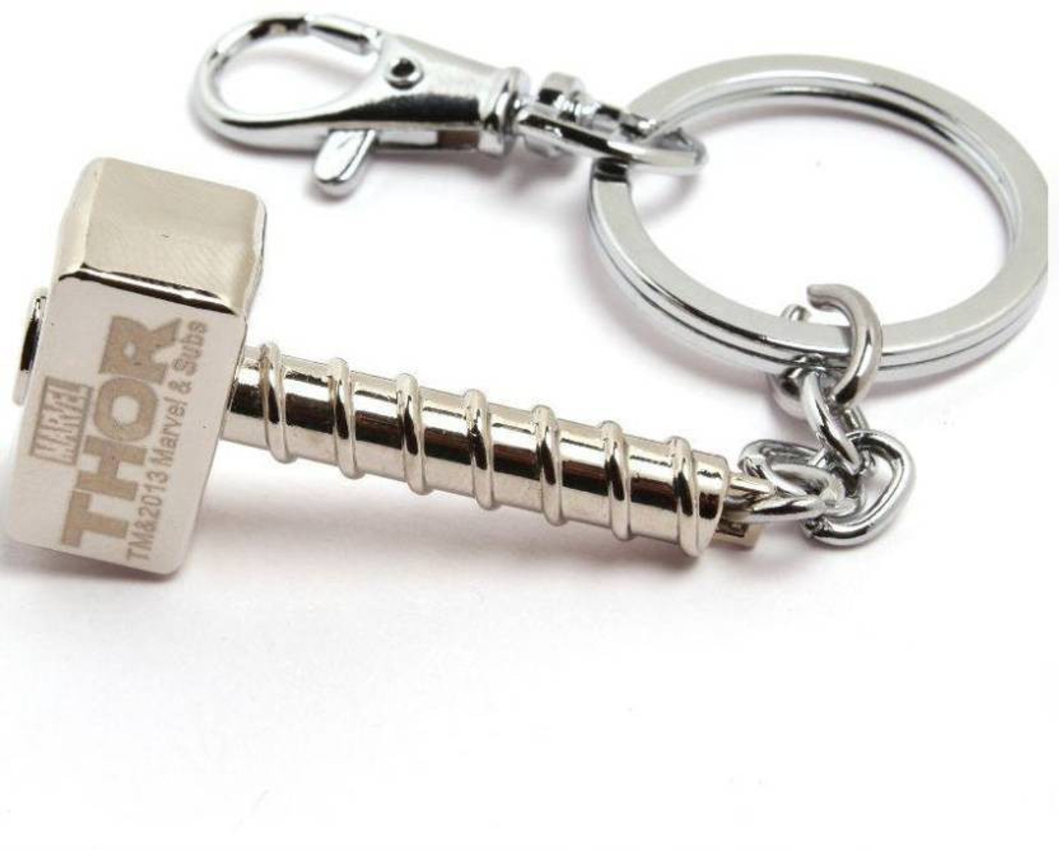 Image of Click Superhero Thor Hammer Marvel Avengers Silver Metal Design-A Locking Key Chain (Silver) Key Chain