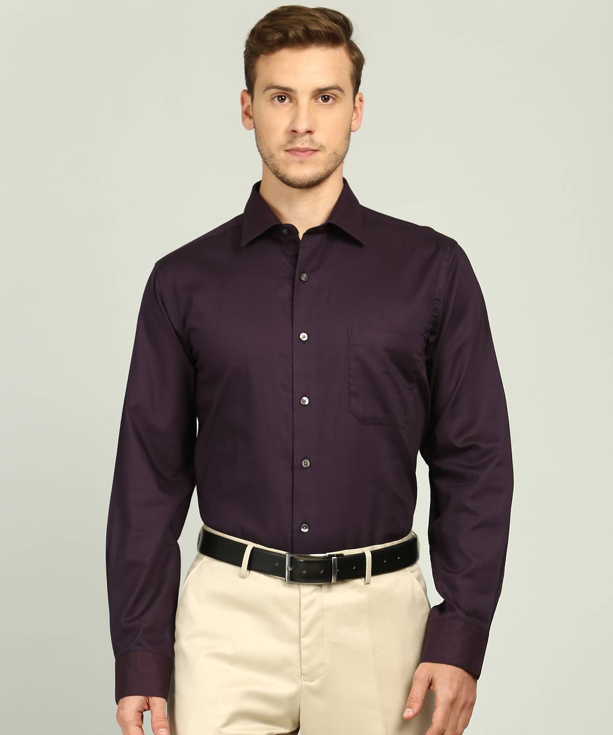 ARROW Men Self Design Formal Purple Shirt