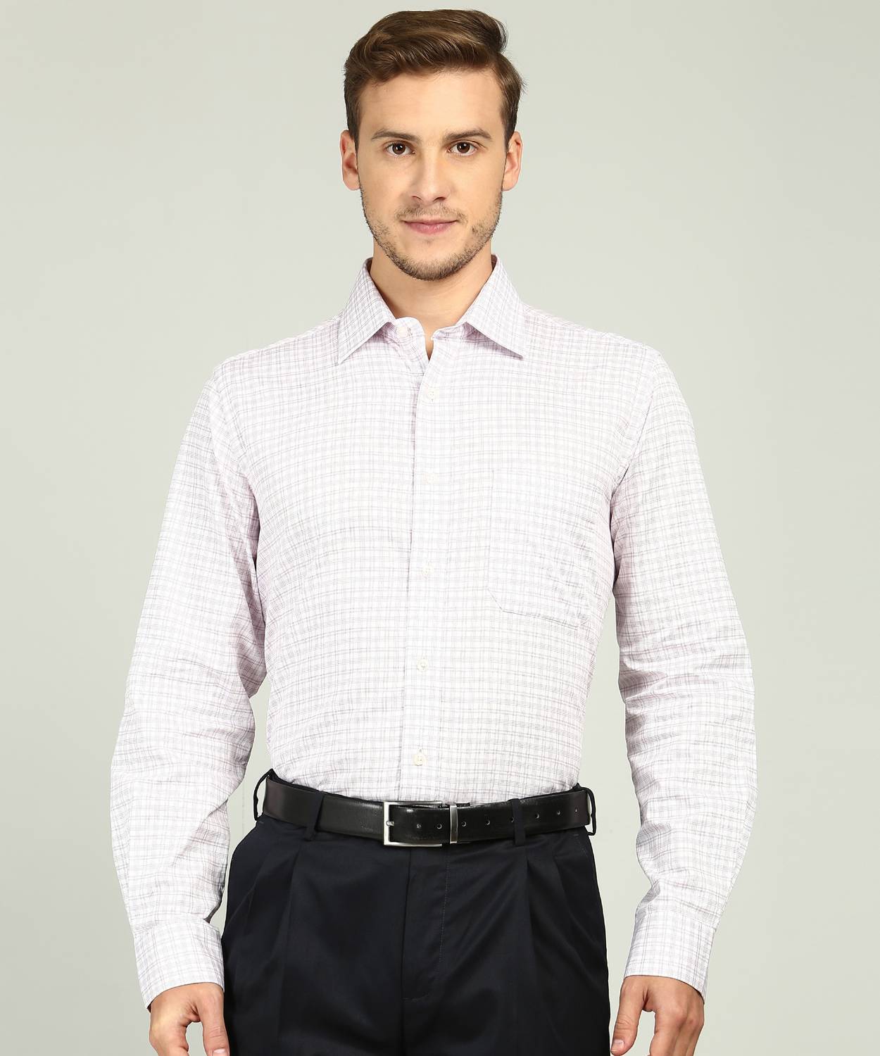 ARROW Men Checkered Formal White, Pink Shirt