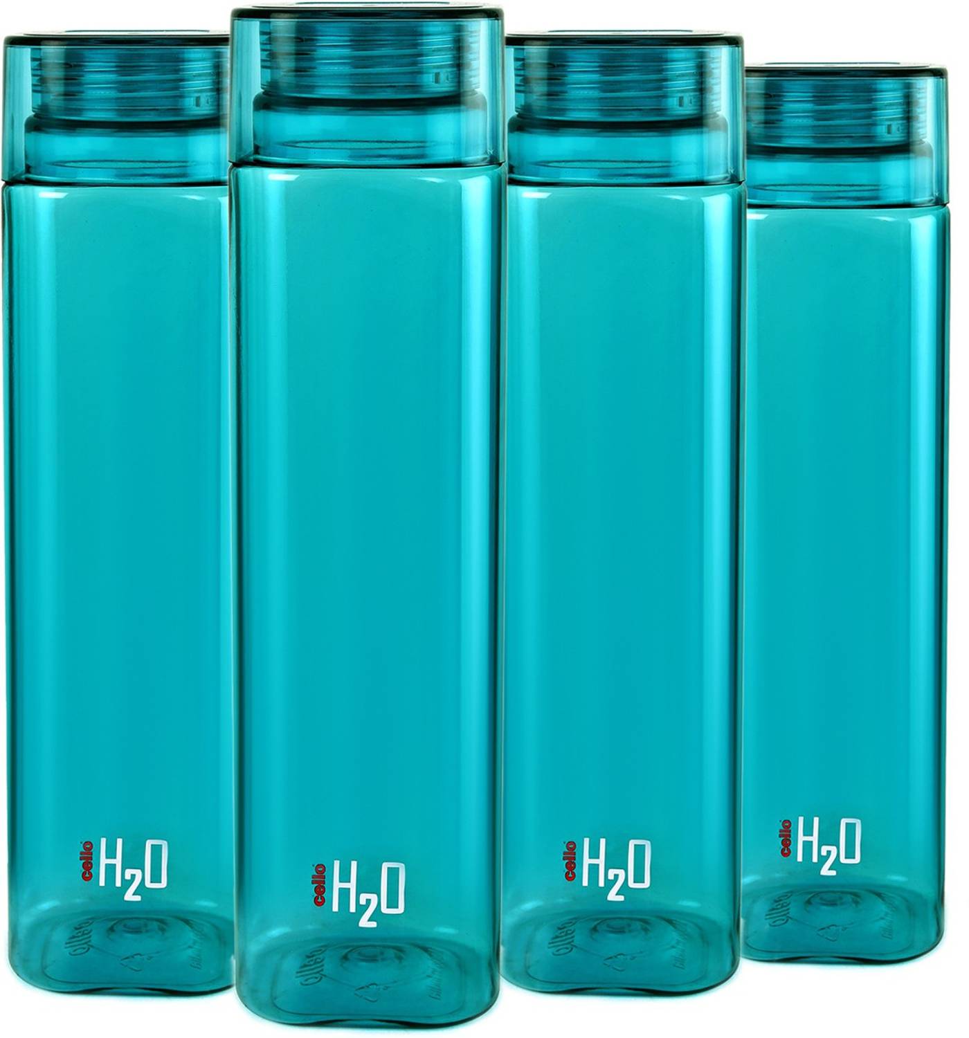 cello H2o Squaremate Plastic Water Bottle, 1-Liter , Set of 4, Green 1000 ml PET Bottle