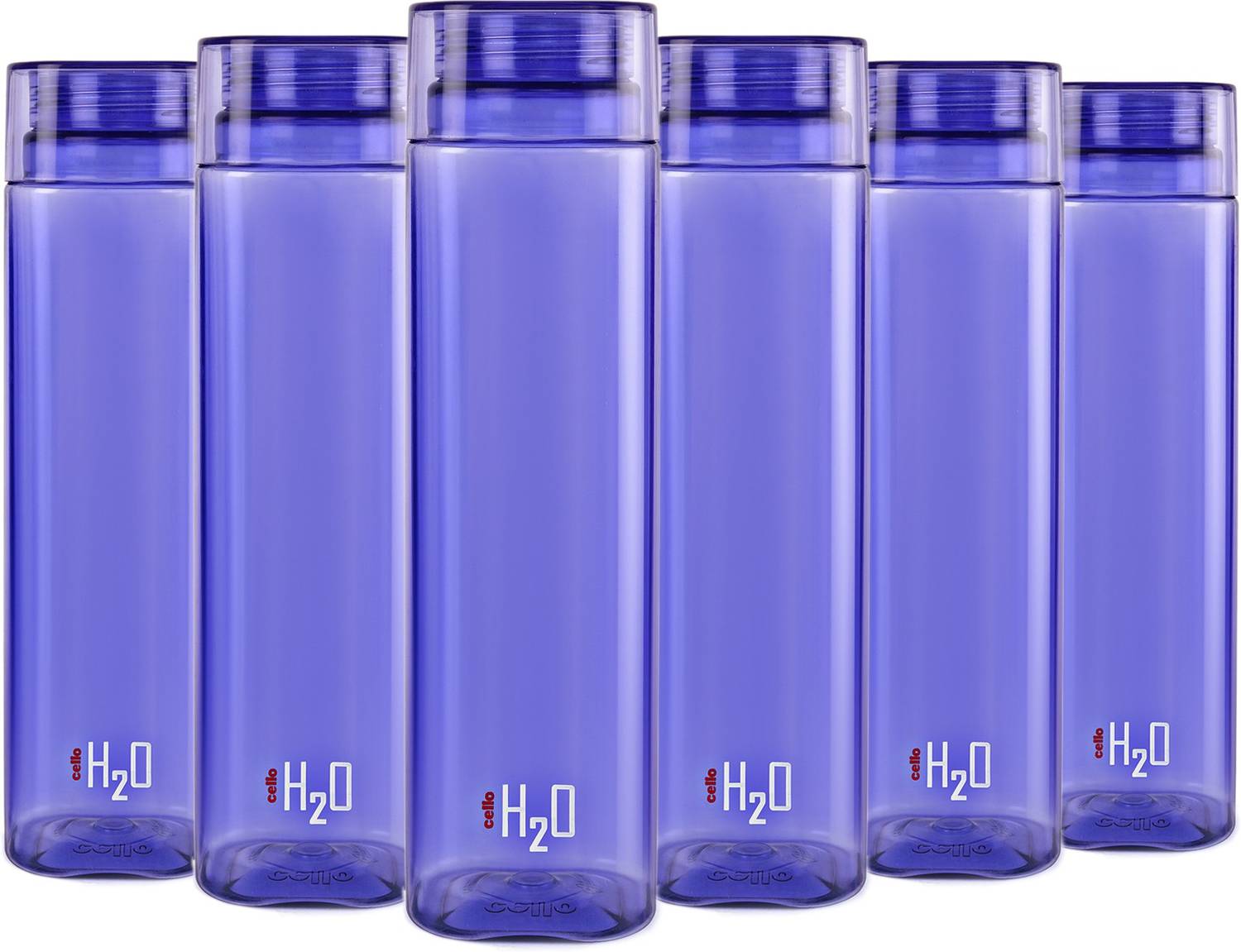 cello H2o Squaremate Plastic Water Bottle, 1-Liter , Set of 6, Purple 1000 ml PET Bottle