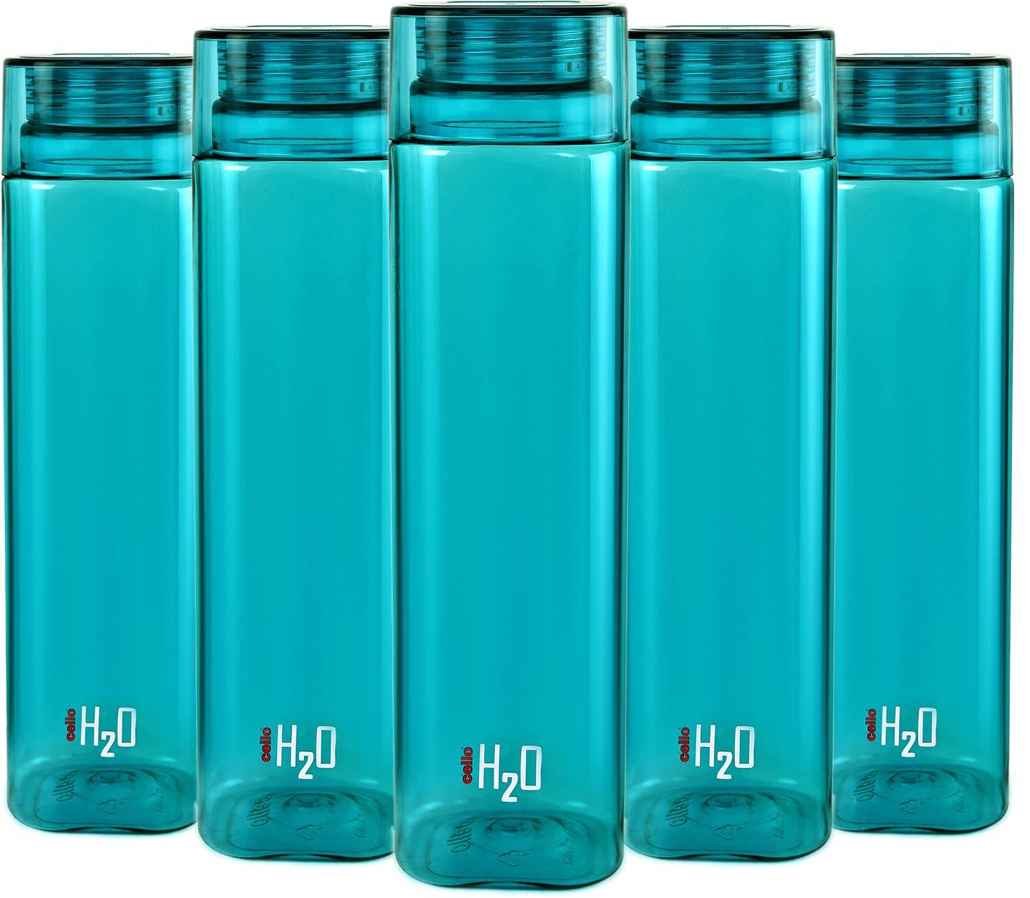 cello H2o Squaremate Plastic Water Bottle, 1-Liter , Set of 5, Green 1000 ml PET Bottle