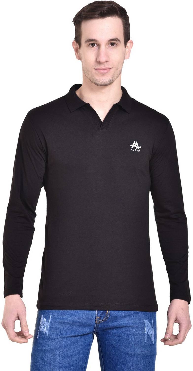 AD & AV Solid Men Polo Neck Black T-Shirt