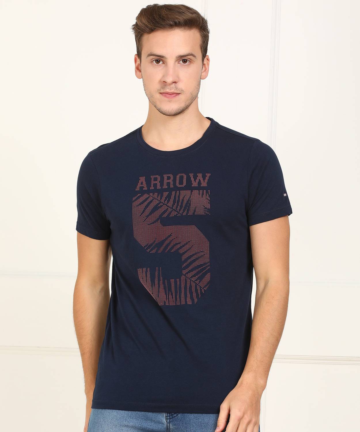 Arrow Sport Printed Men Round Neck Dark Blue T-Shirt